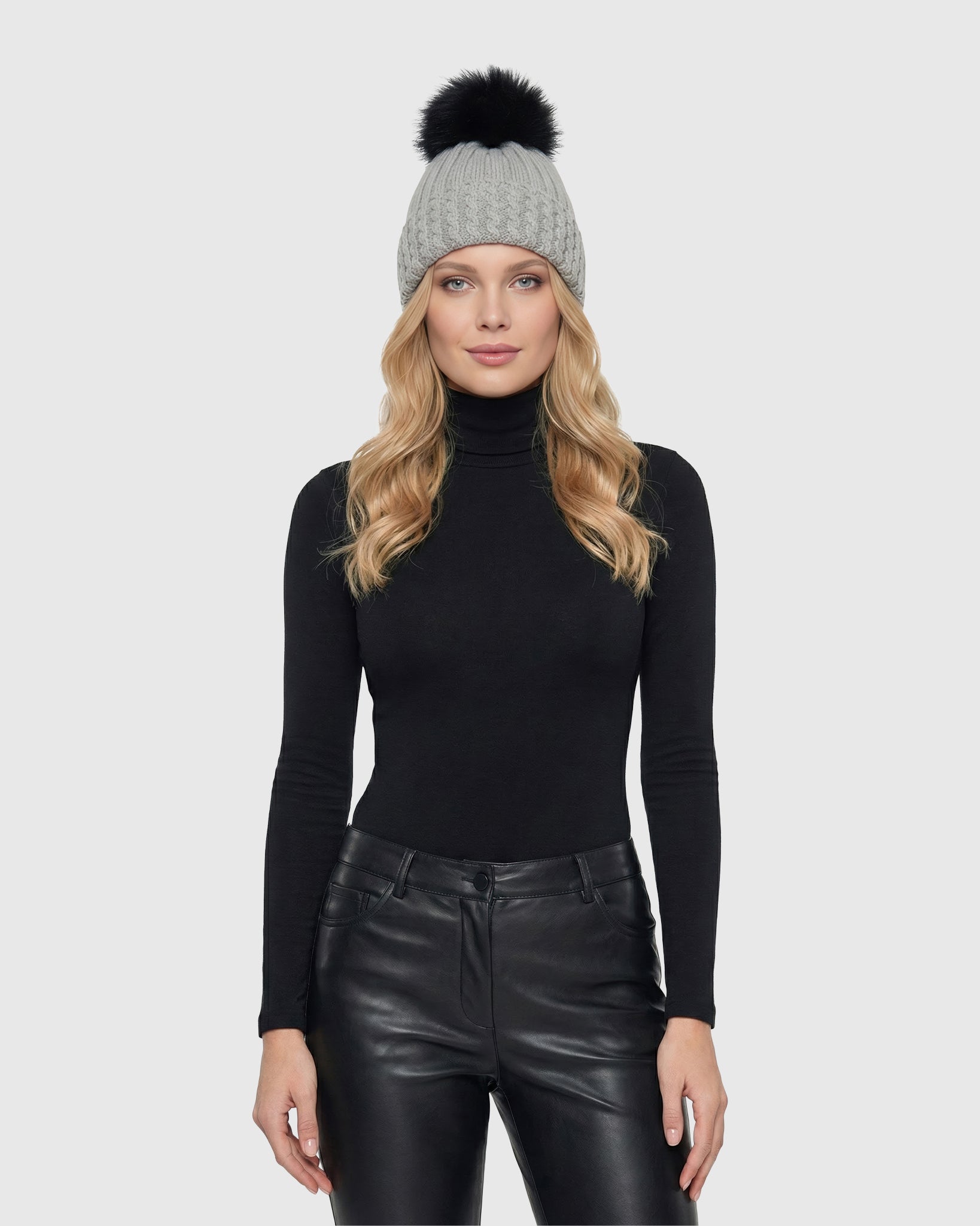 Knit Hat with Toscana Shearling Lamb Pompom