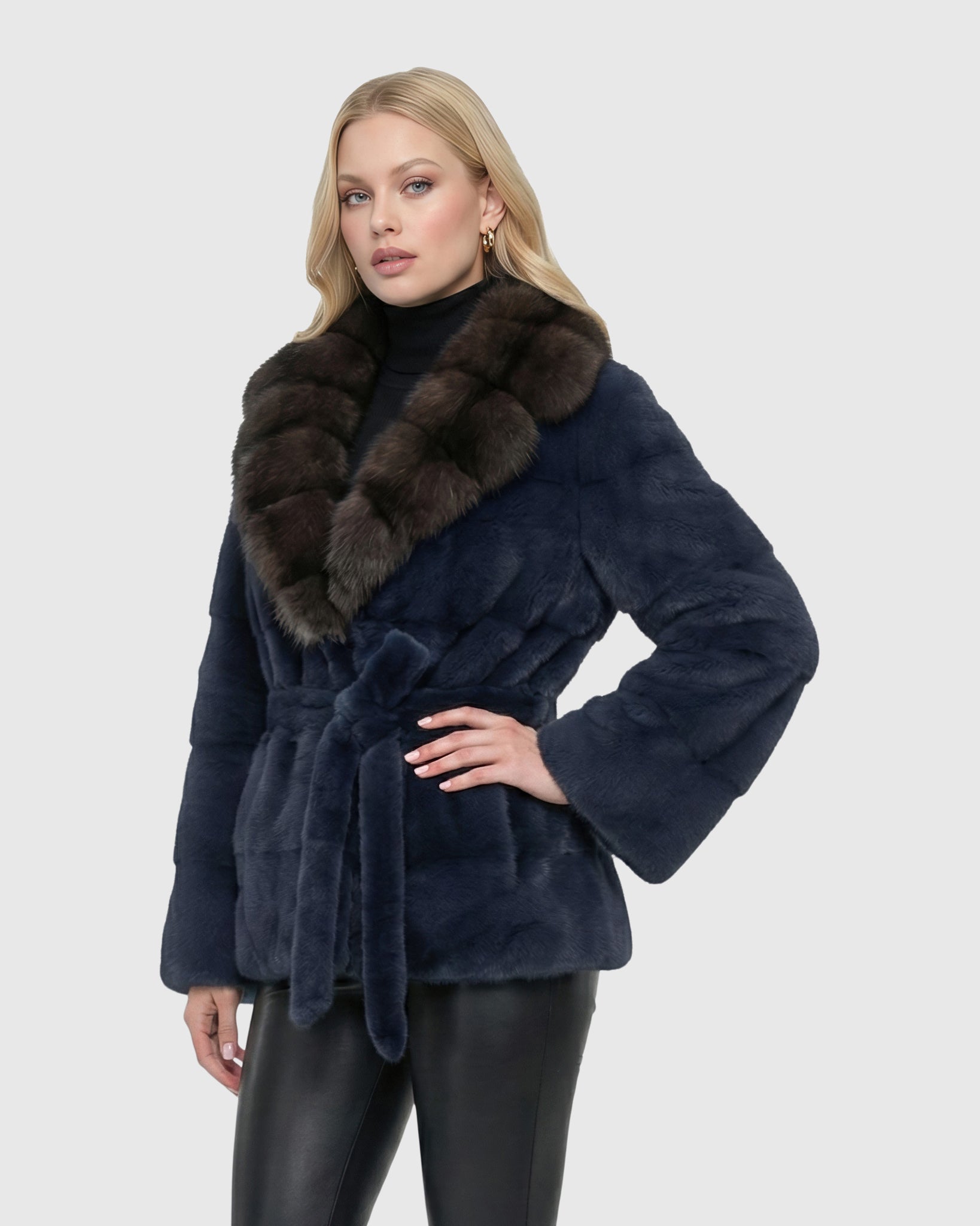 Sheared Mink Jacket With Sable Collar And Belt