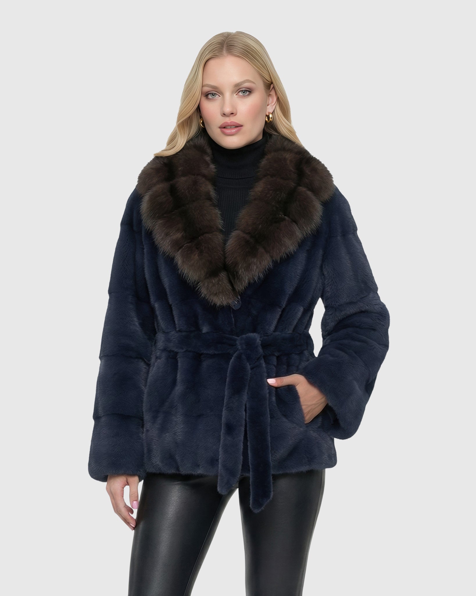 Sheared Mink Jacket With Sable Collar And Belt