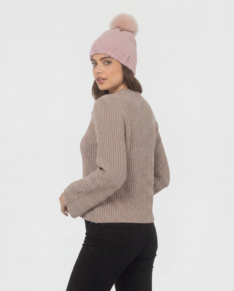 Embellished Beanie With Toscana Shearling Lamb Pompom
