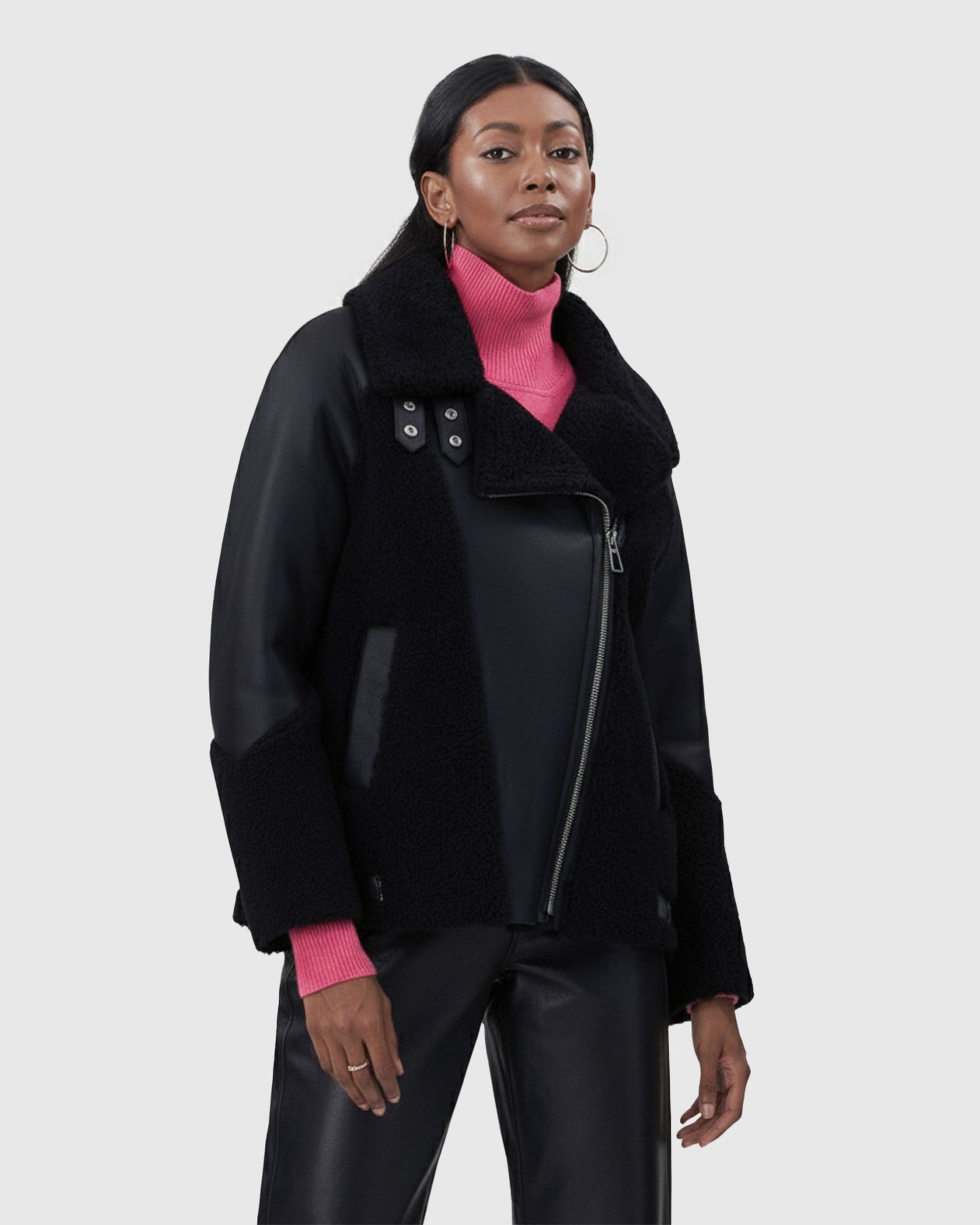 Select Shearling Lamb Zip Moto Jacket