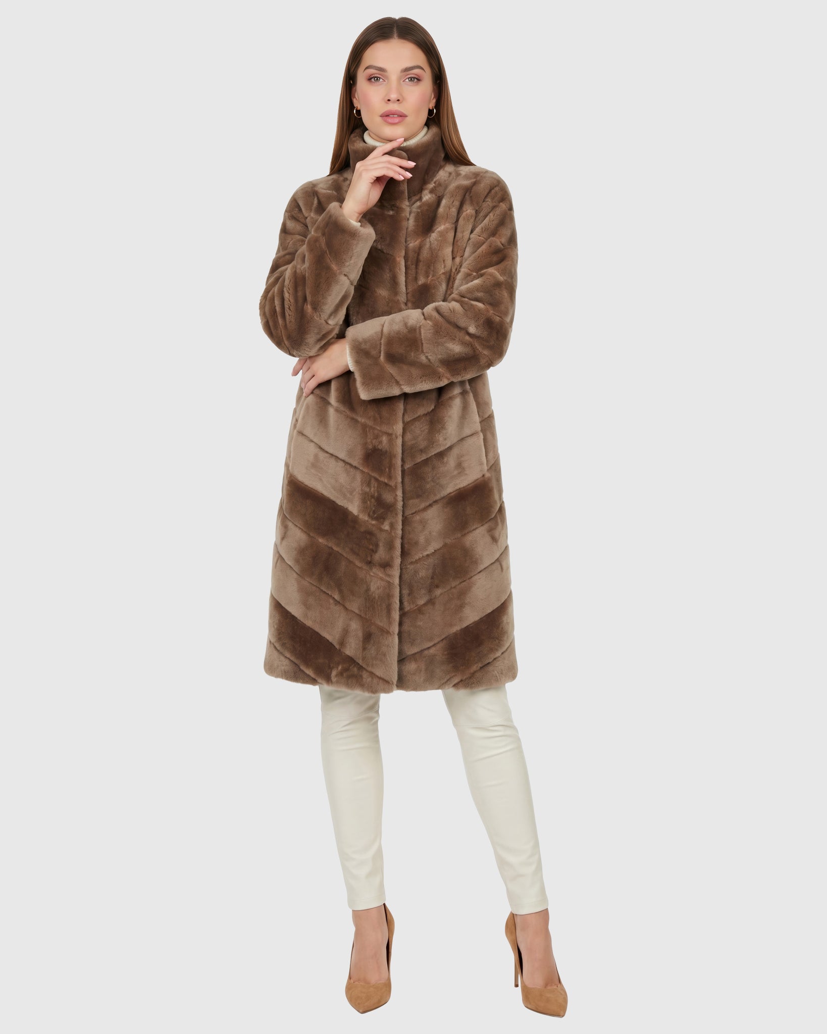 Reversible Merino Shearling Lamb Chevron Short Coat