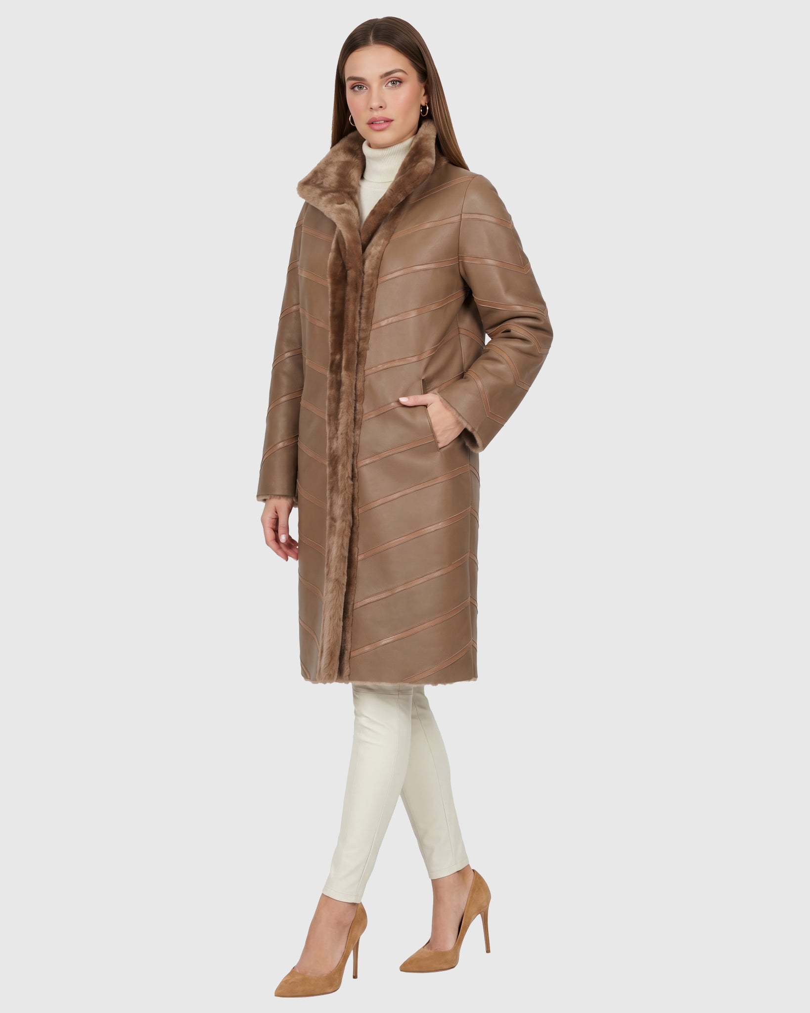 Reversible Merino Shearling Lamb Chevron Short Coat