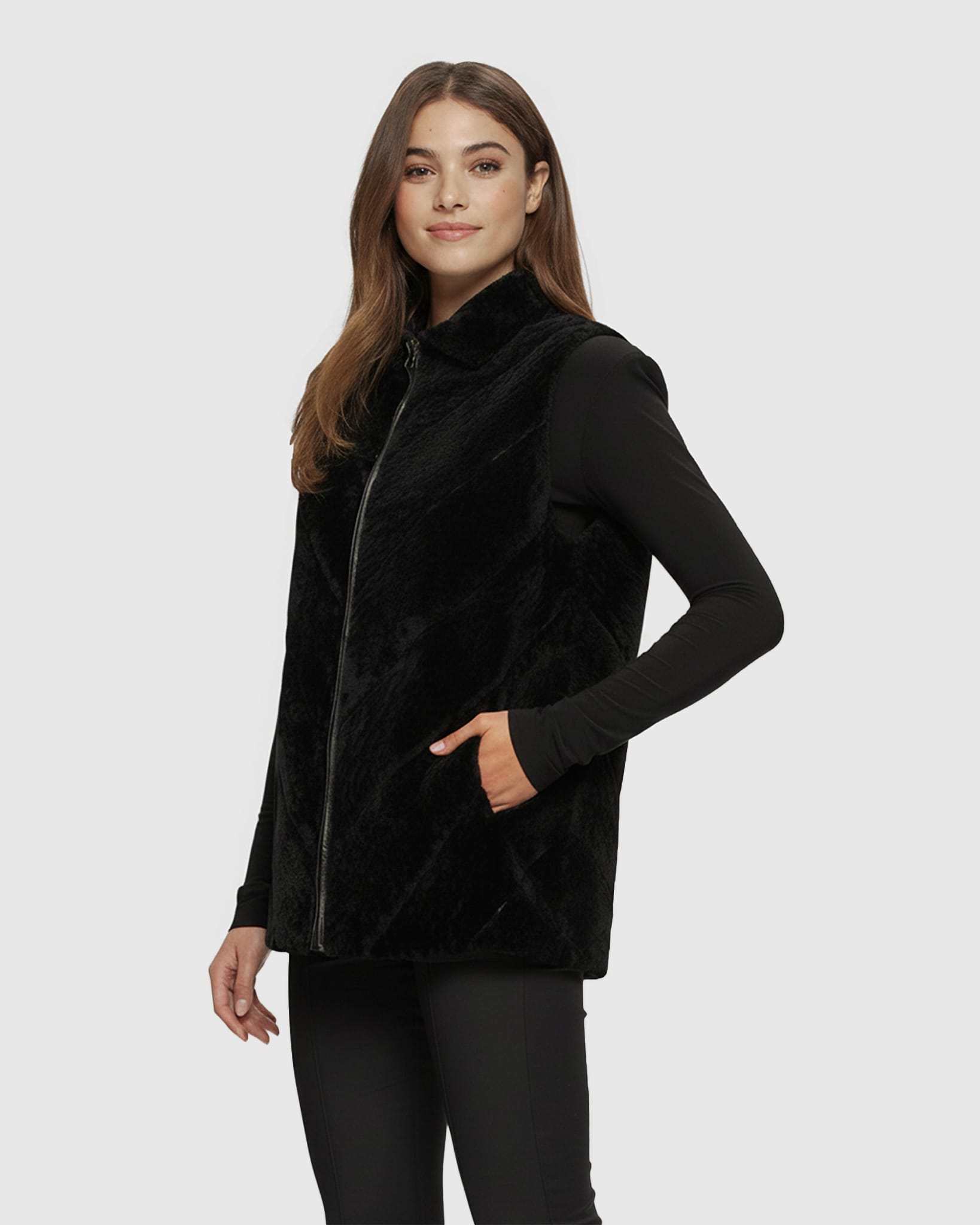 Textured Shearling Lamb Zip Jacket Reversible To Taffeta, Hood