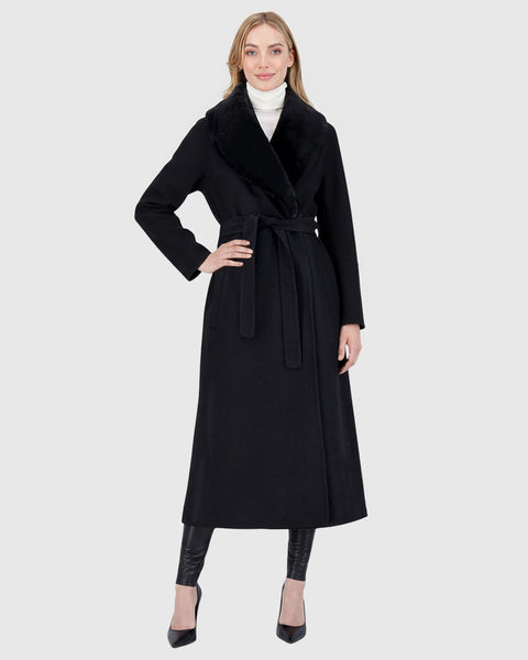 Short Coat Crafted From Loro Piana Wool with Select Shearling Lamb Col