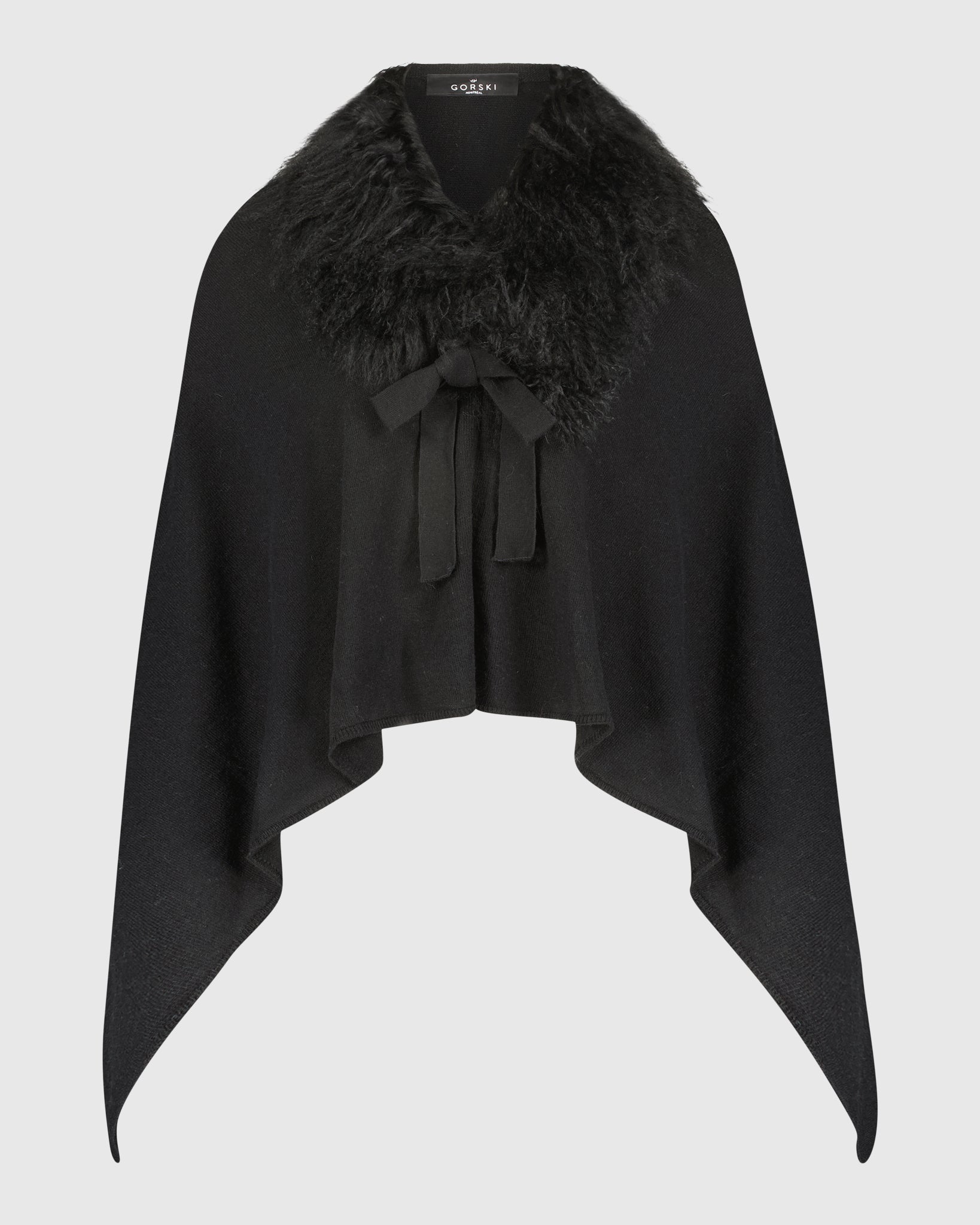 Select Cashmere and Merino Wool Blend Poncho with Select Mongolian Lamb Collar