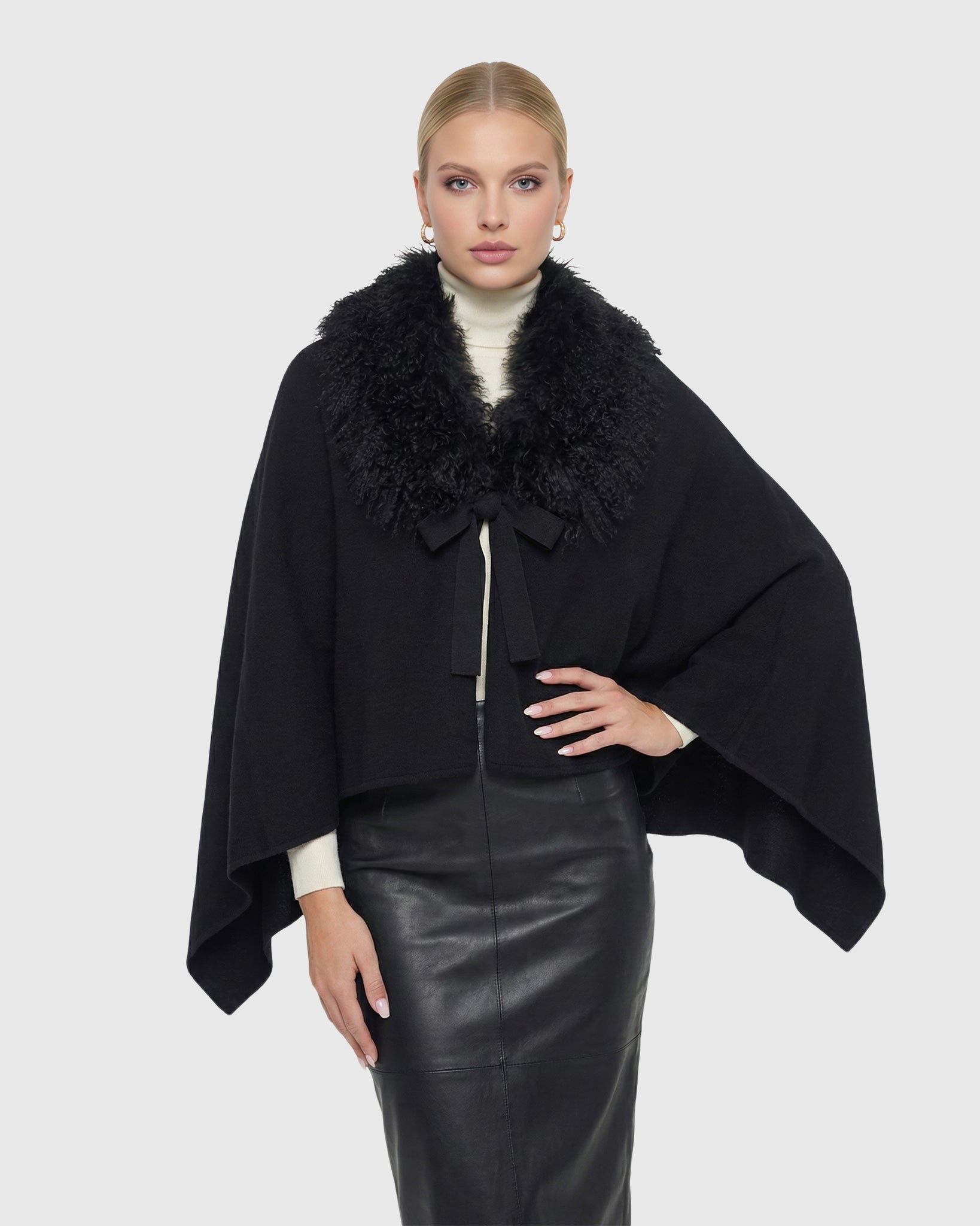Select Cashmere And Merino Wool Blend Poncho With Select Mongolian Lam