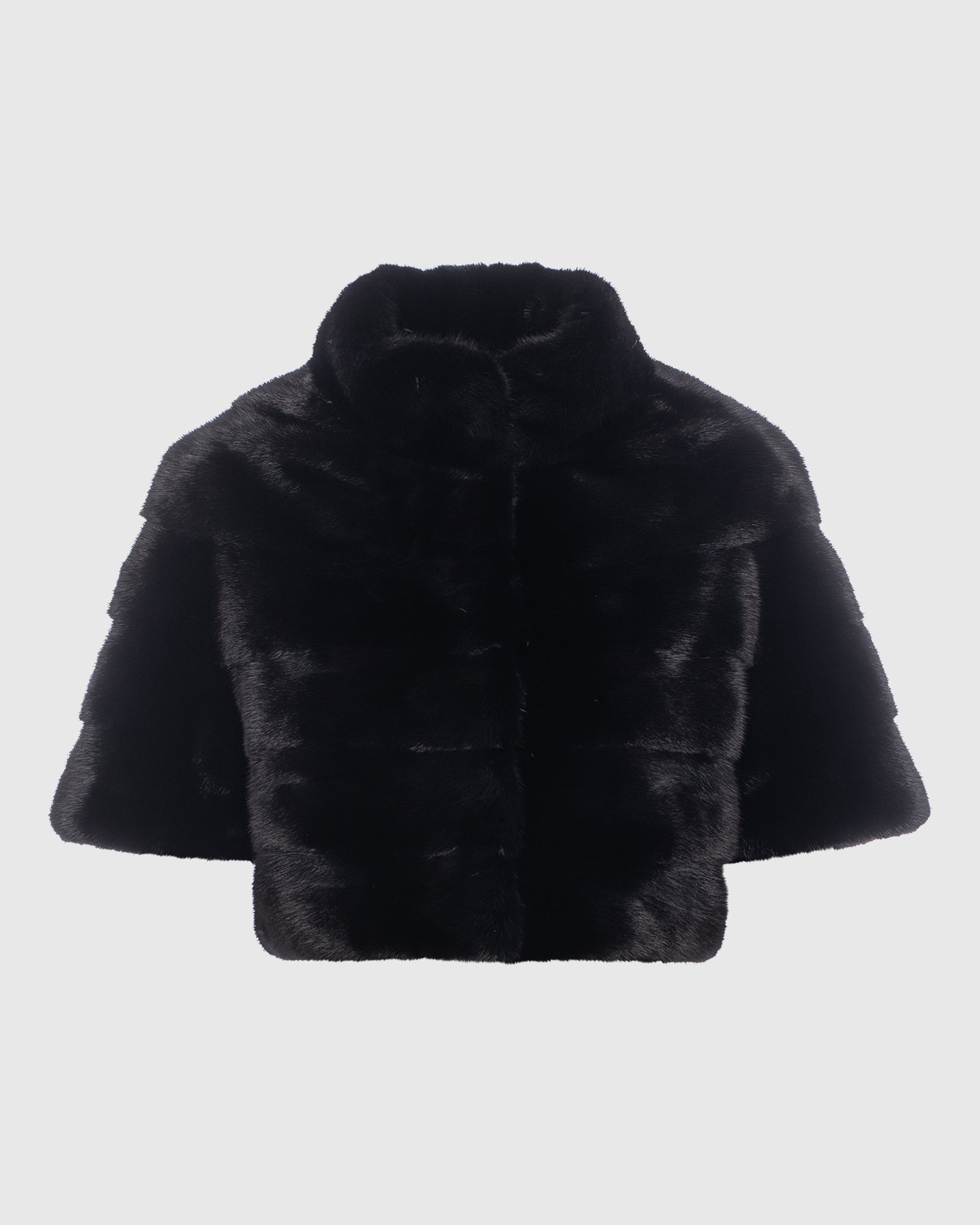 MINK BOLERO WITH CROPPED SLEEVES-BLACK-L