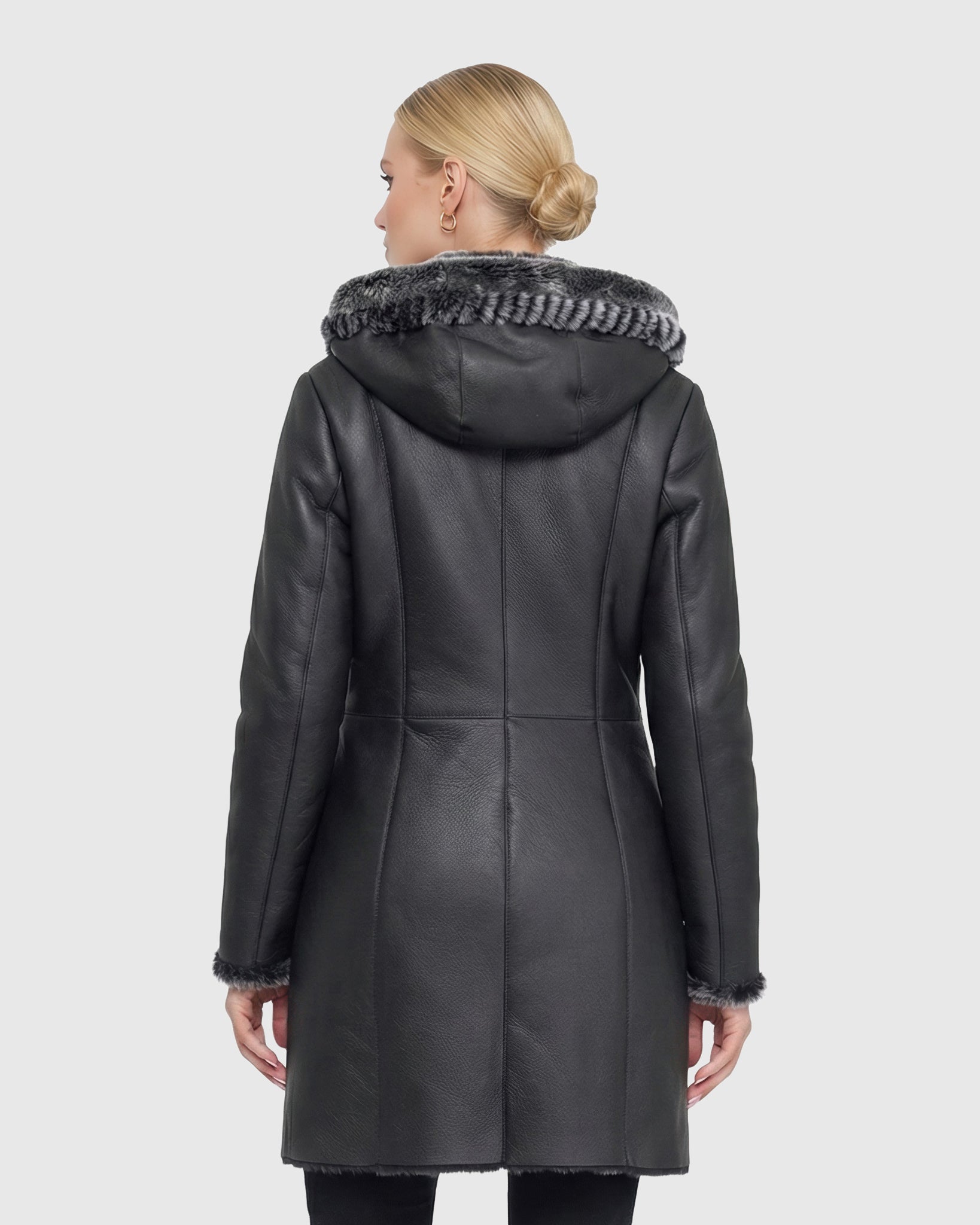 Merino Shearling Lamb Jacket With Whipstitch Trim, Hood