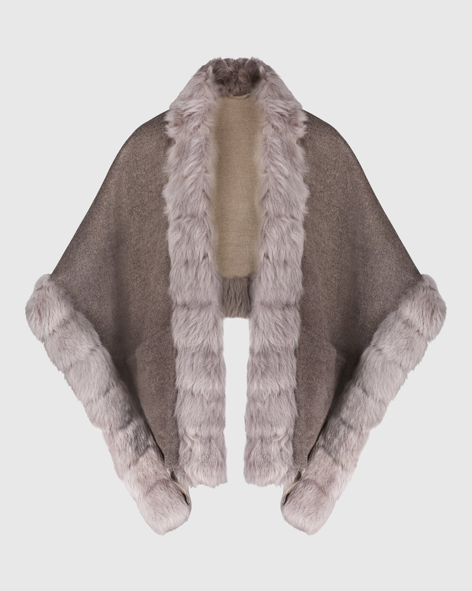 REVERSIBLE LORO PIANA CASHMERE & WOOL SHAWL WITH MERINILLO SHEARLING LAMB TRIM
