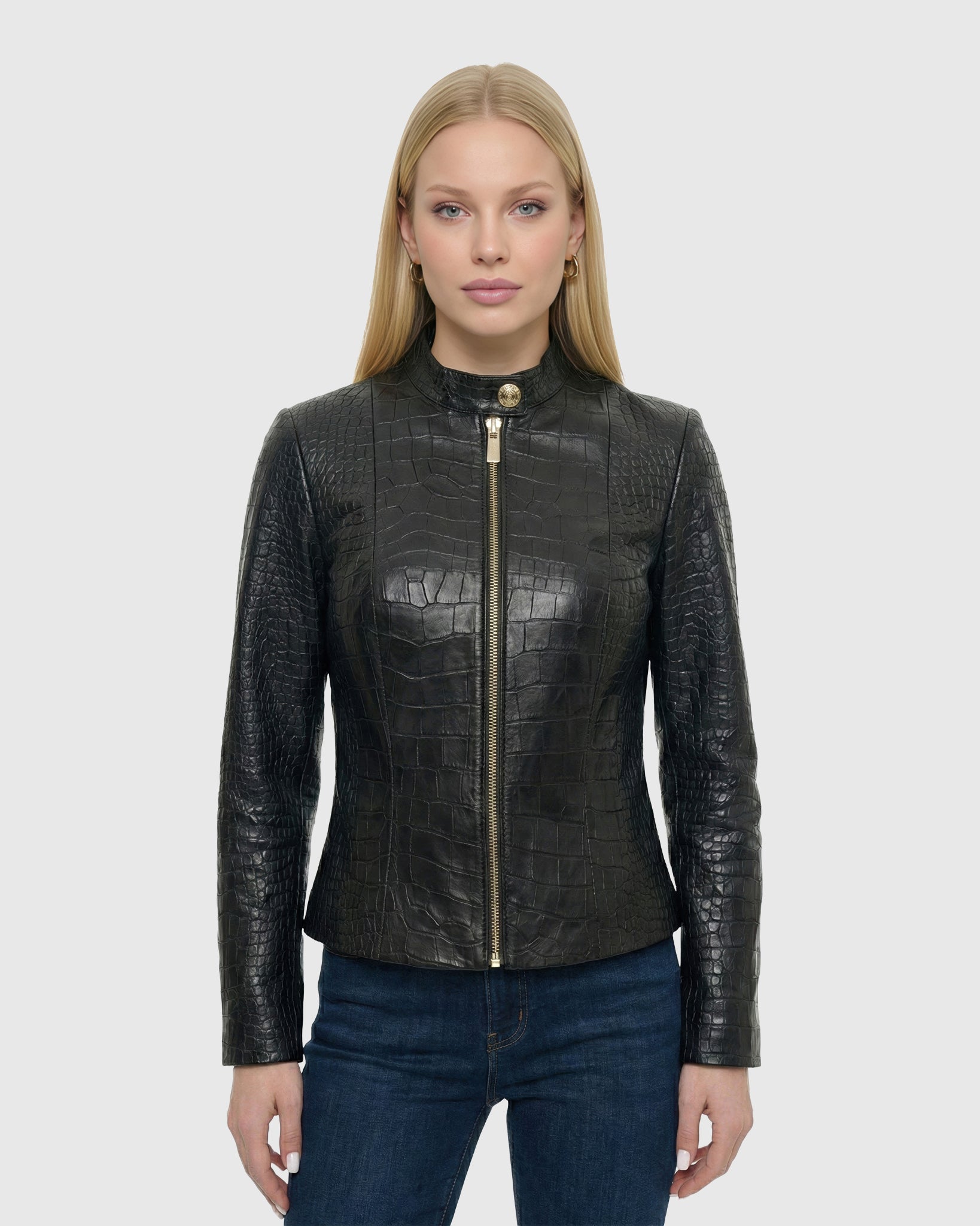 SELECT NAPPA LEATHER CROCO EMBOSSED ZIP JACKET