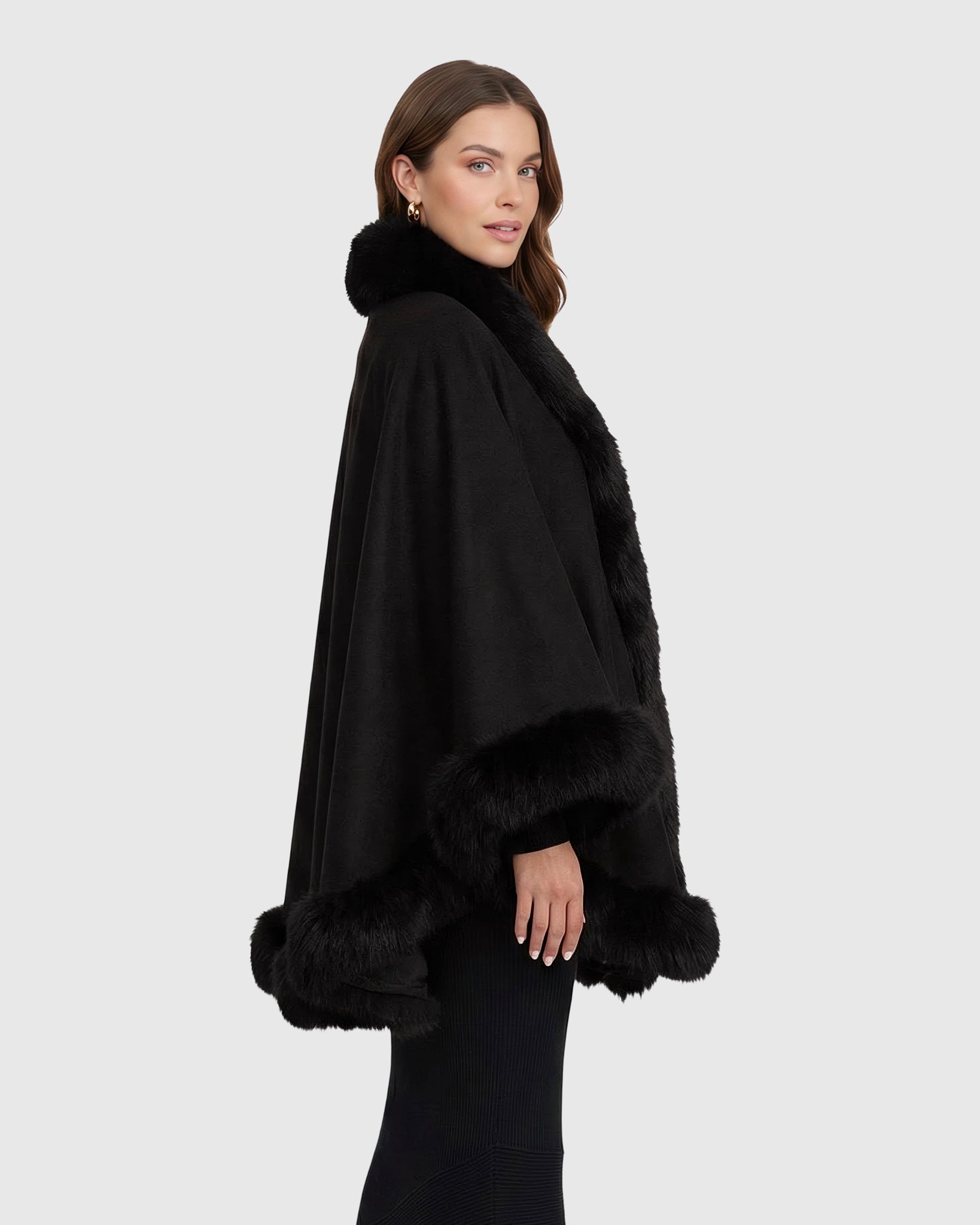 Cashmere Cape With Fox Trim