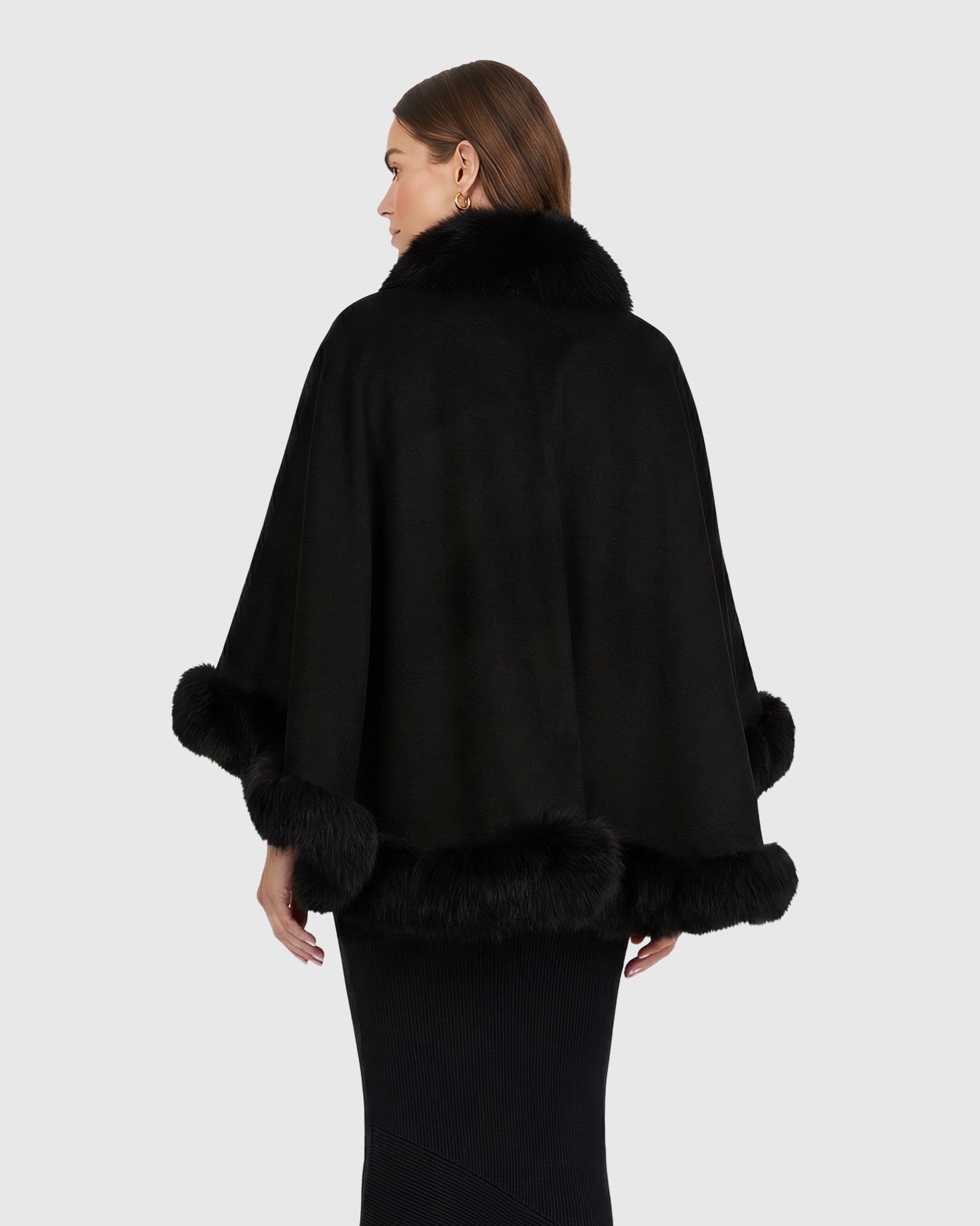 CASHMERE CAPE WITH FOX TRIM
