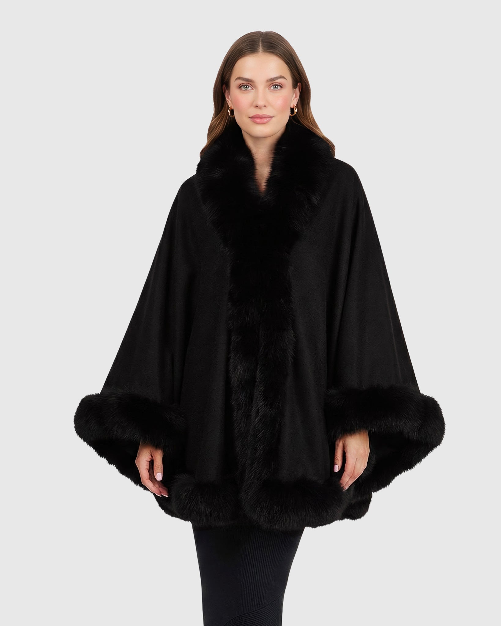 Cashmere Cape With Fox Trim Cashmere Cape With Fox Trim