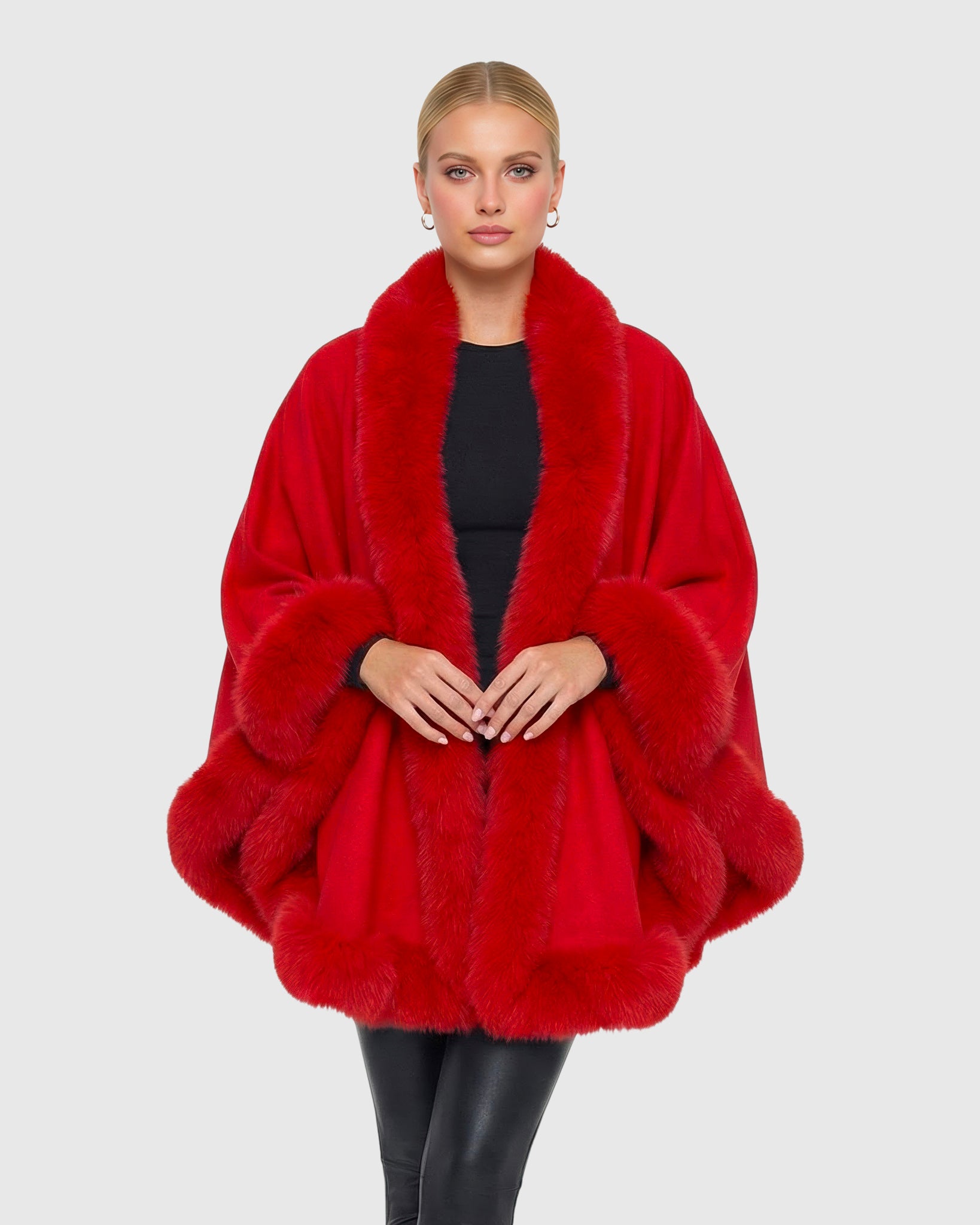 Cashmere Cape With Fox Trim Cashmere Cape With Fox Trim