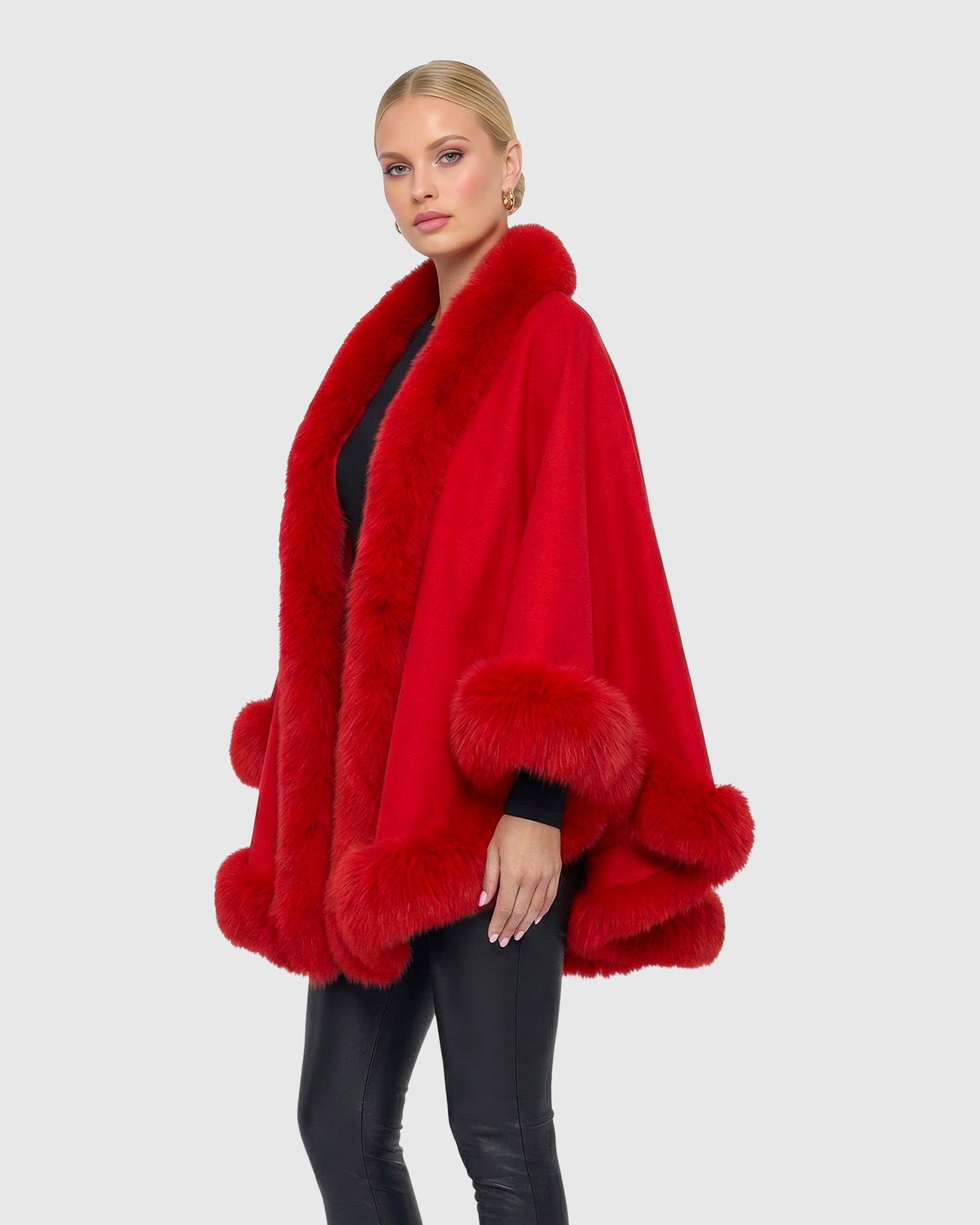 CASHMERE CAPE WITH FOX TRIM