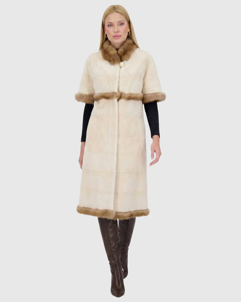 Mink Short Coat With Sable Trim, Short Sleeves