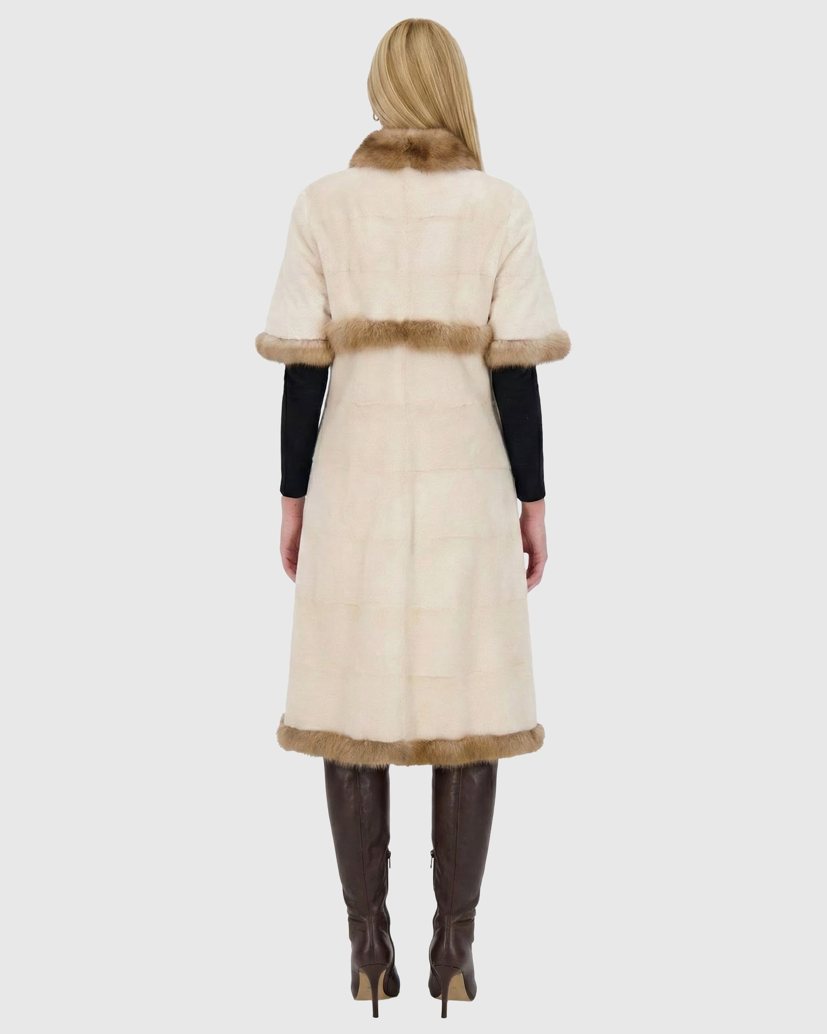 Mink Short Coat With Sable Trim, Short Sleeves