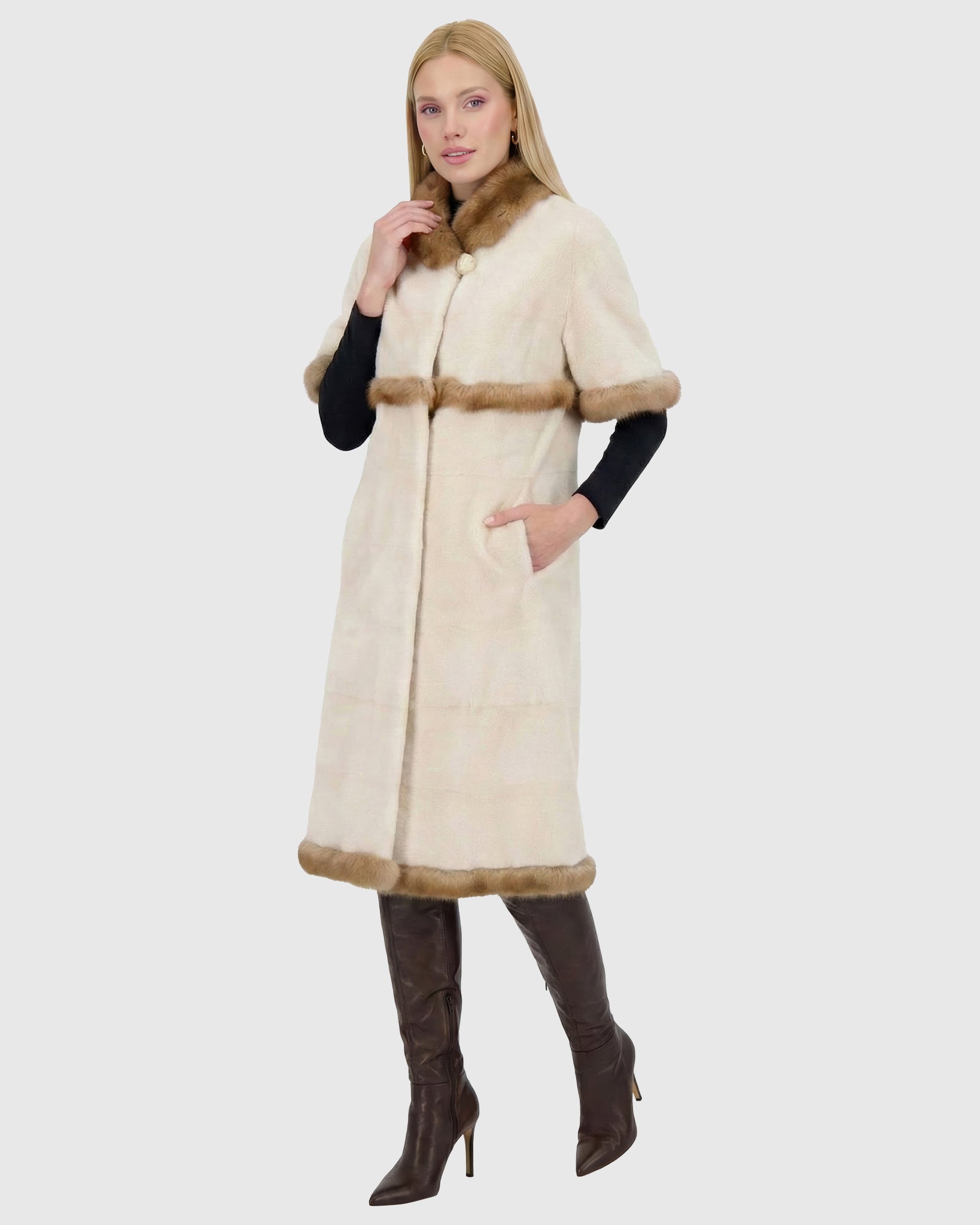 Mink Short Coat with Sable Trim, Short Sleeves
