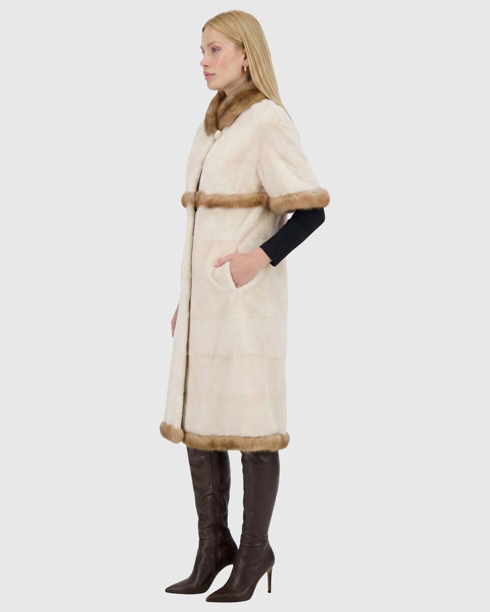 Mink Short Coat With Sable Trim, Short Sleeves