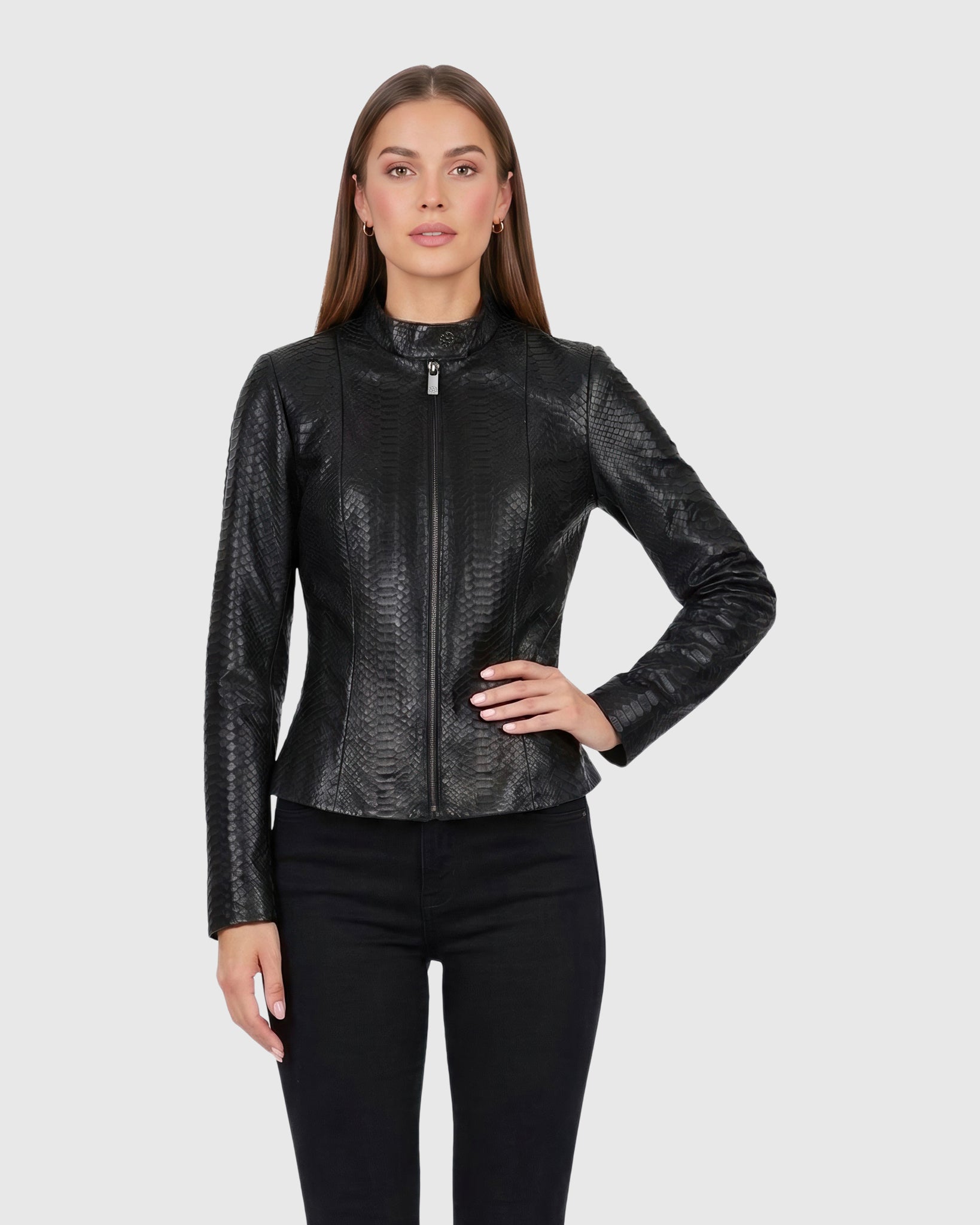 PYTHON LEATHER ZIP JACKET