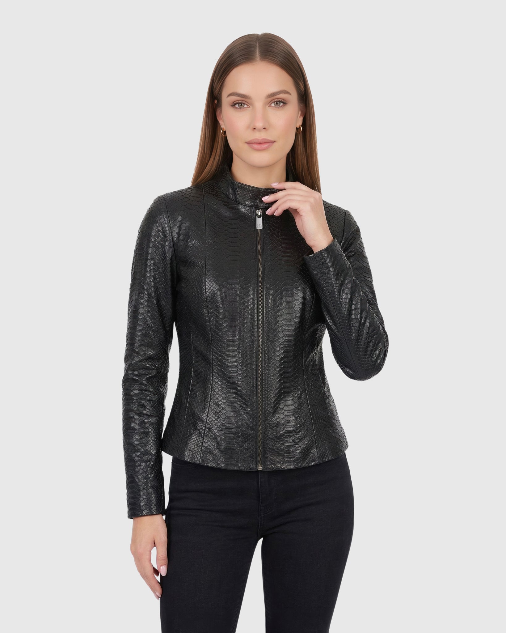 PYTHON LEATHER ZIP JACKET