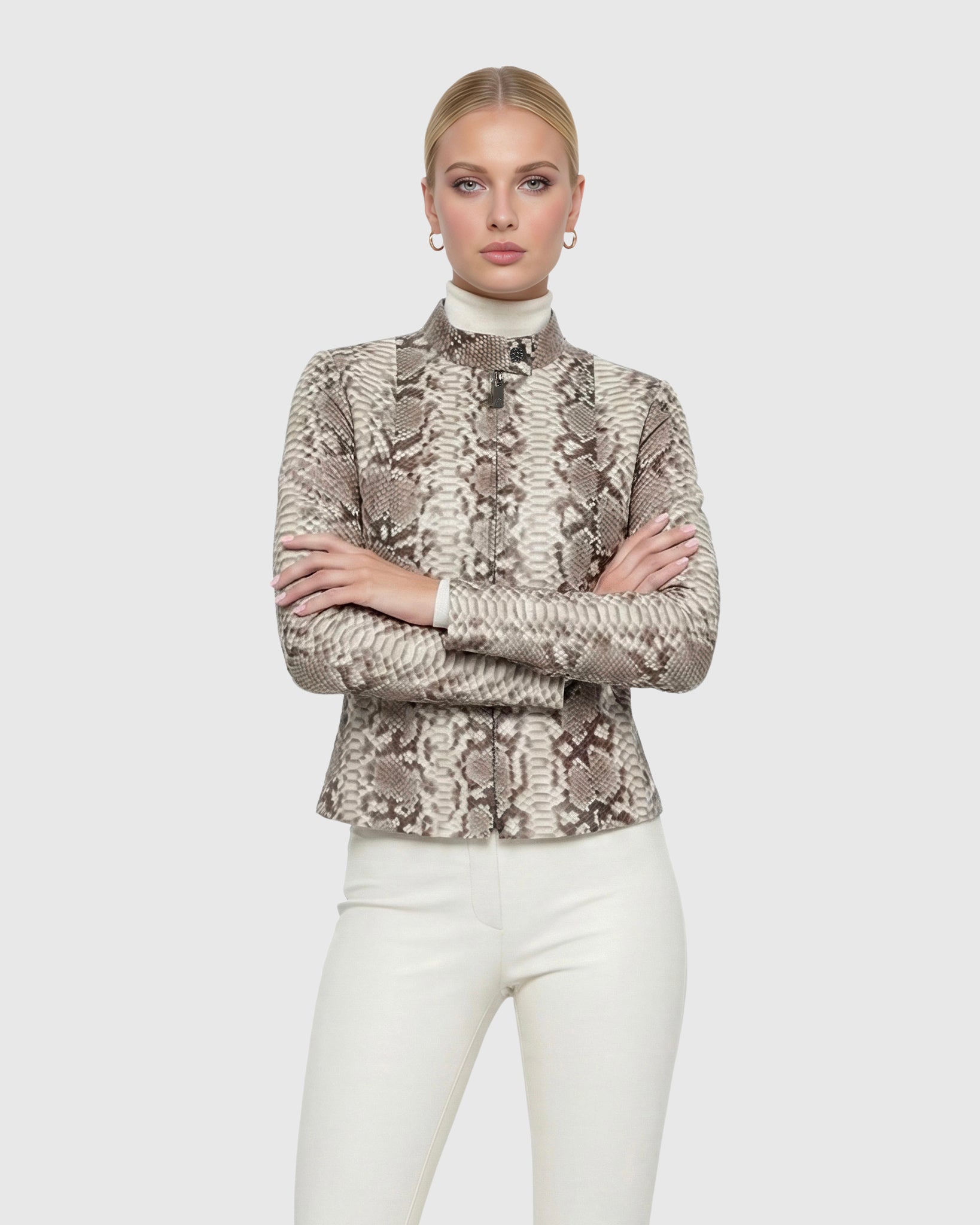 PYTHON LEATHER ZIP JACKET