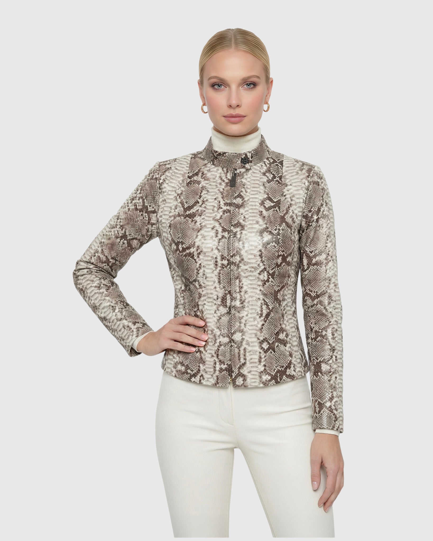 PYTHON LEATHER ZIP JACKET