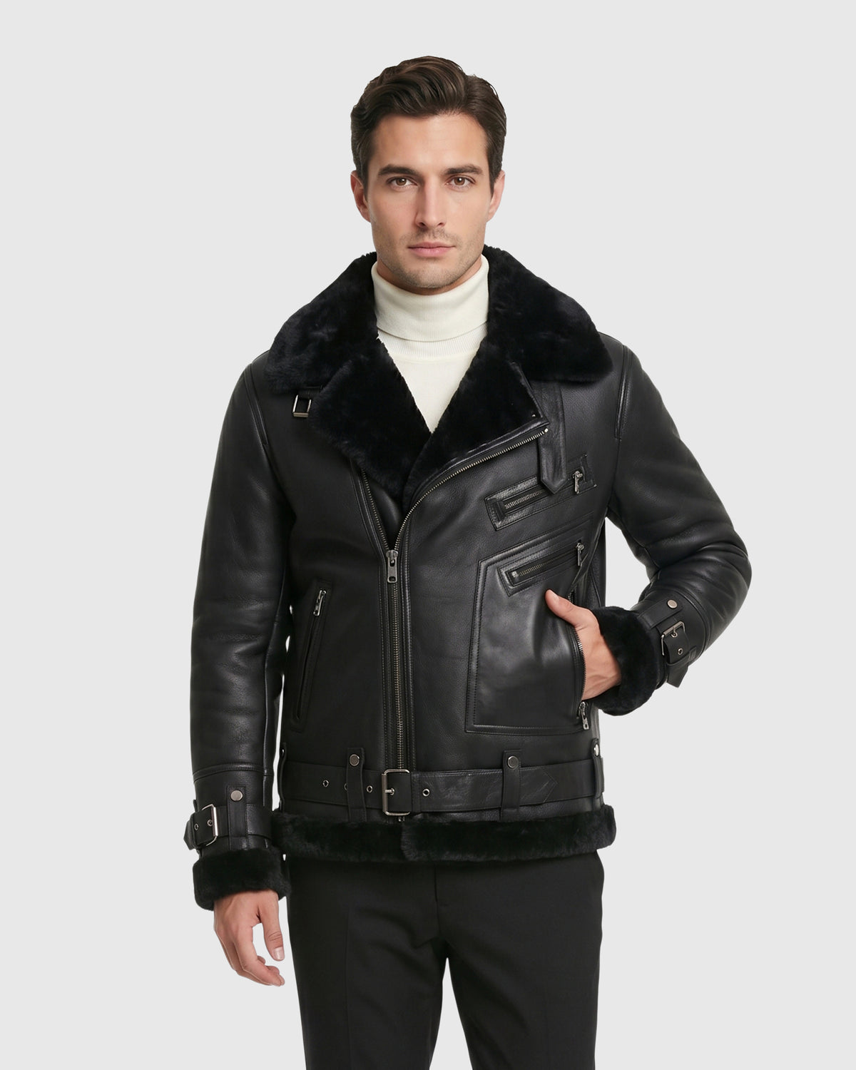 MEN'S SHEARLING LAMB MOTO ZIP JACKET
