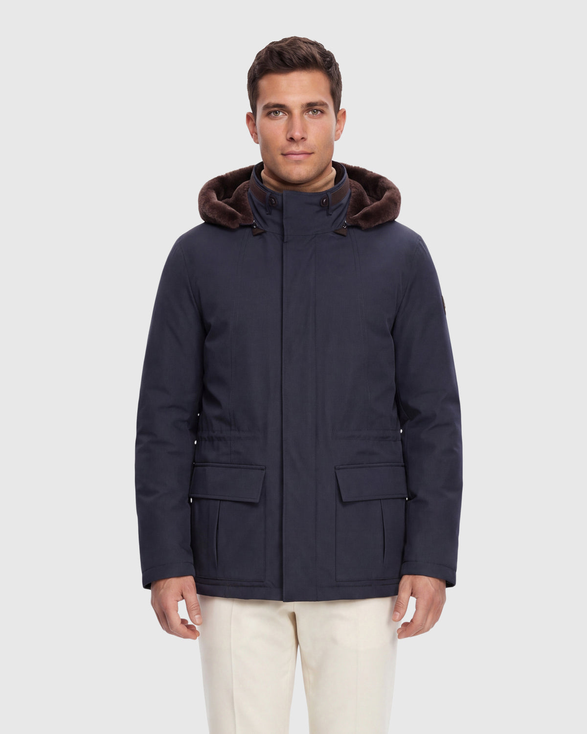 MEN'S WATER REPELLENT PARKA WITH SELECT SHEARLING LAMB TRIM