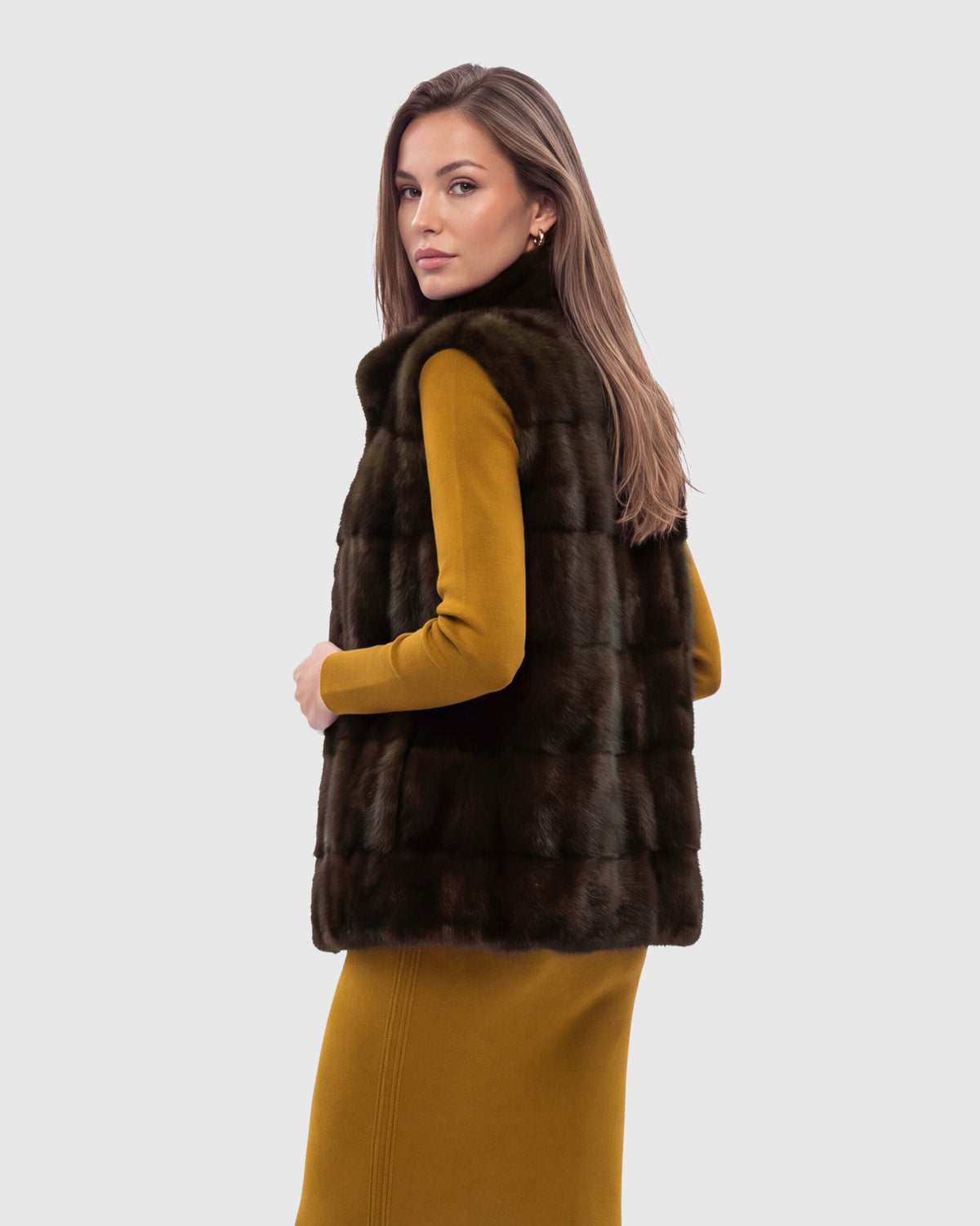 MINK VEST WITH STAND COLLAR