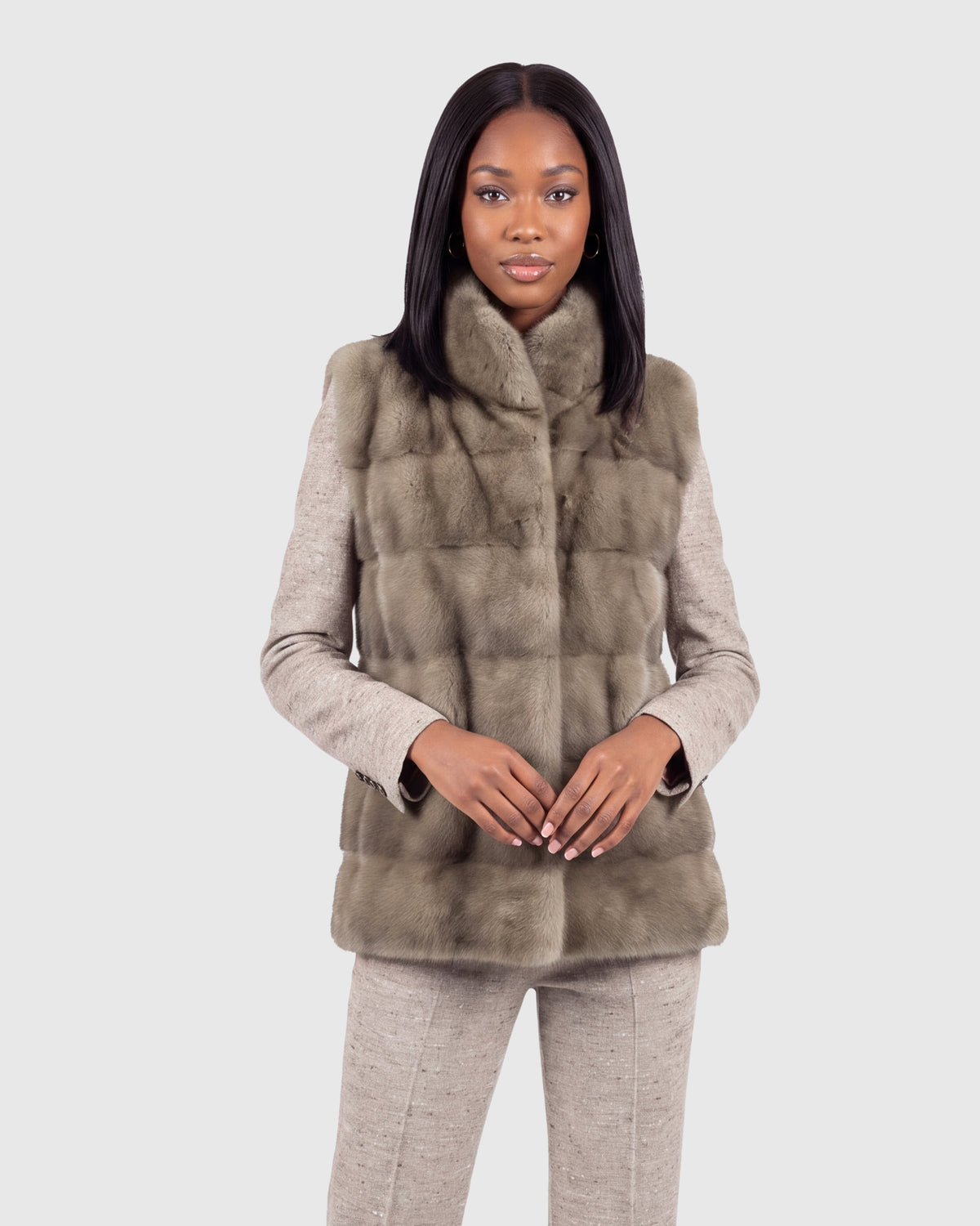 MINK VEST WITH STAND COLLAR