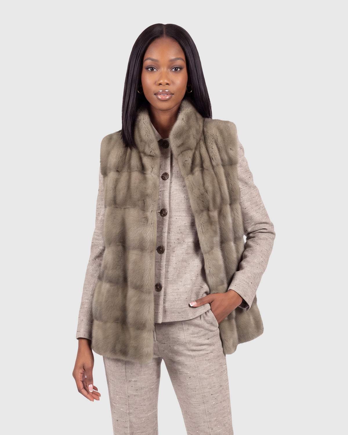 MINK VEST WITH STAND COLLAR