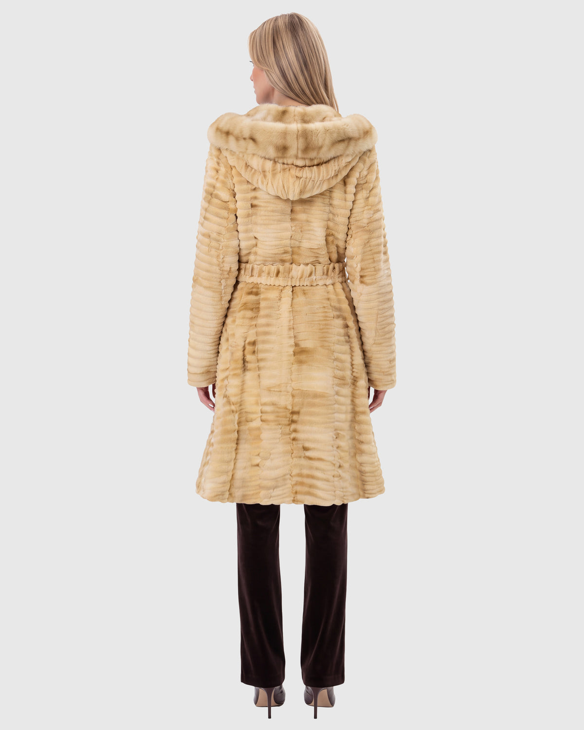 MINK SHEARED SECTIONS SHORT COAT WITH SABLE TRIM