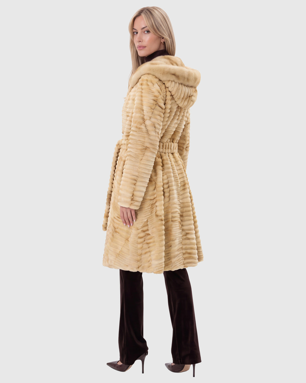 MINK SHEARED SECTIONS SHORT COAT WITH SABLE TRIM