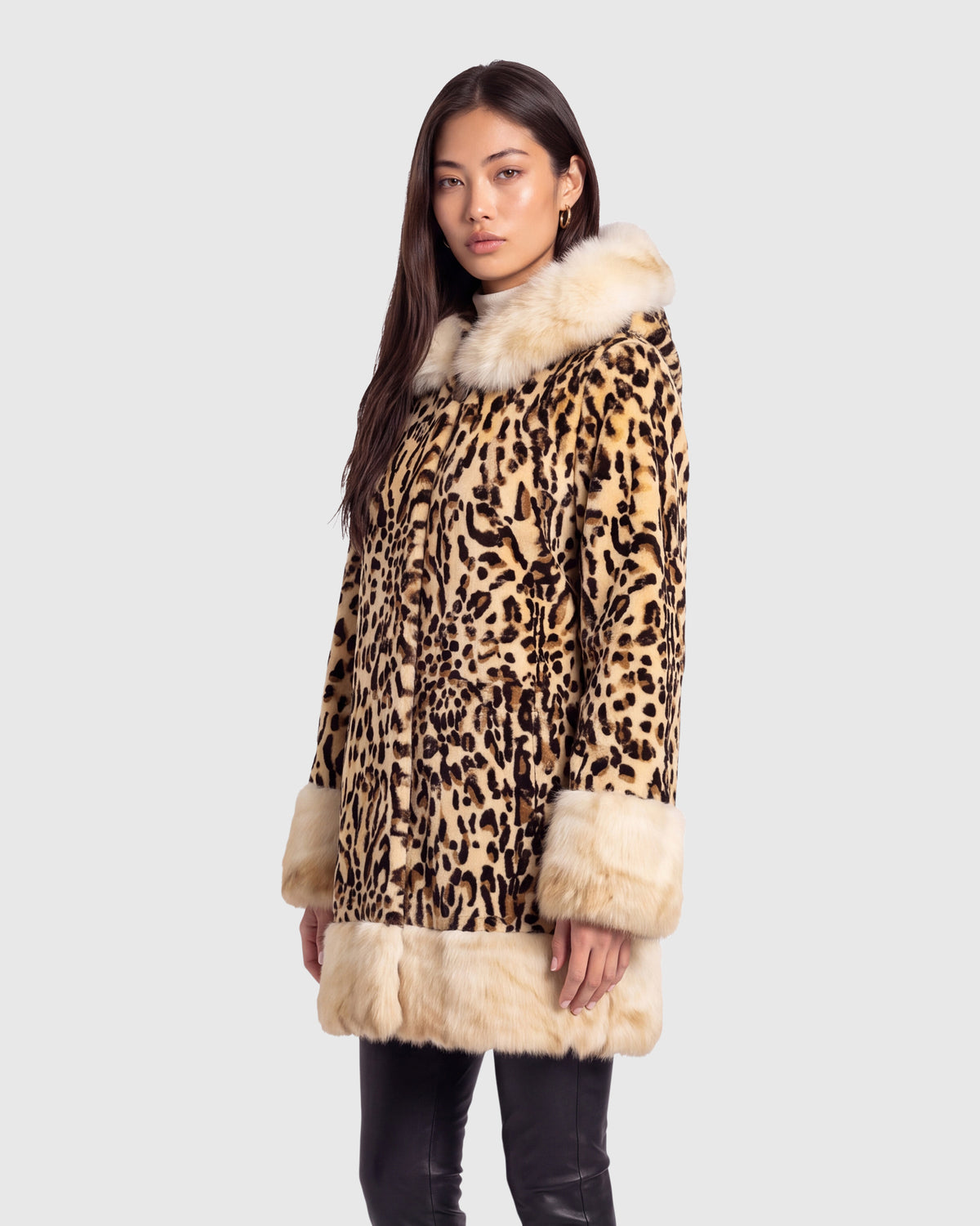 Mink sheared sections jacket with sable sections trim