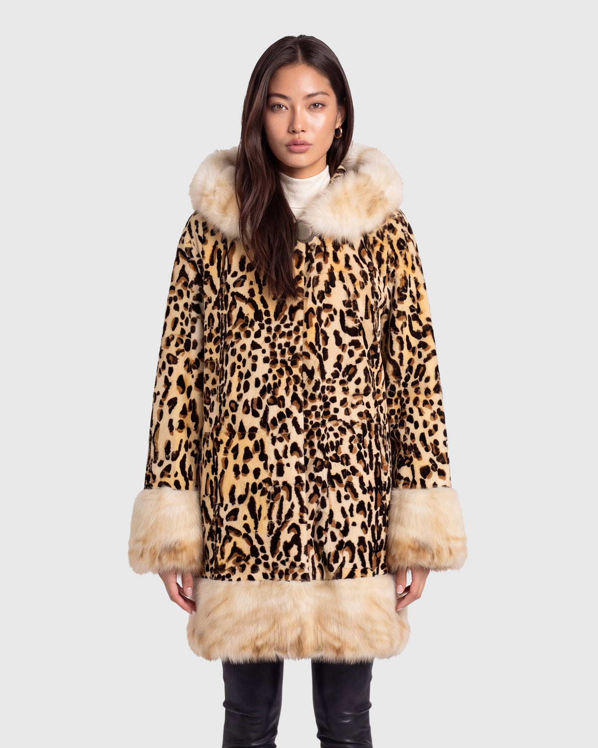 Mink sheared sections jacket with sable sections trim