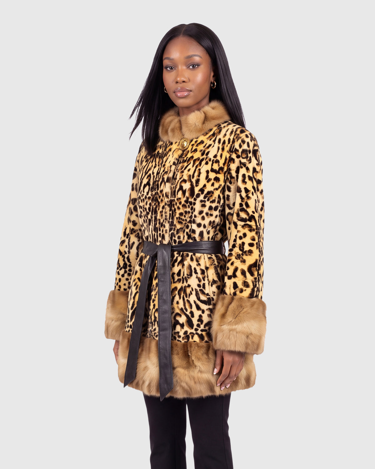 Mink sheared sections jacket with sable sections collar