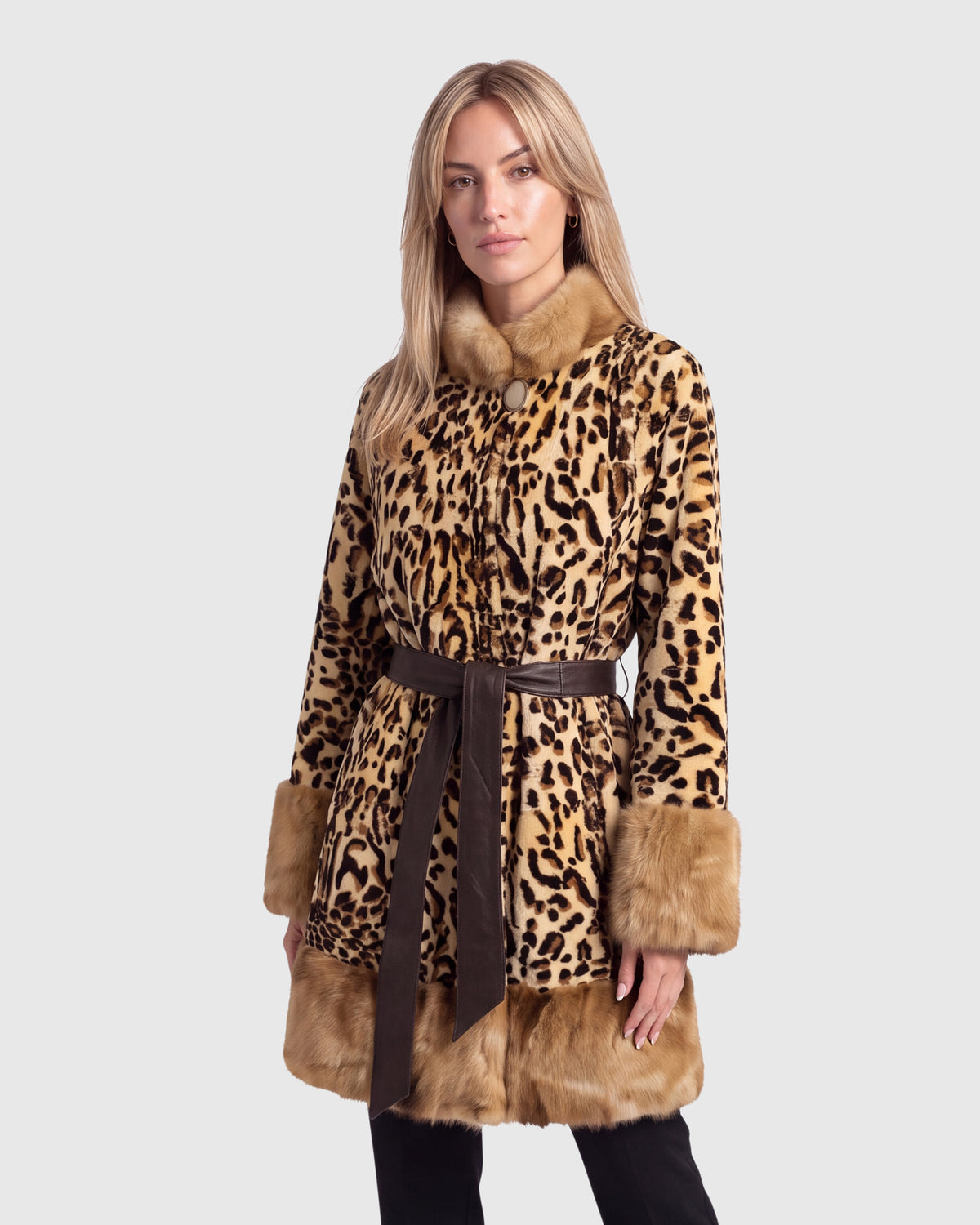 Mink sheared sections jacket with sable sections collar