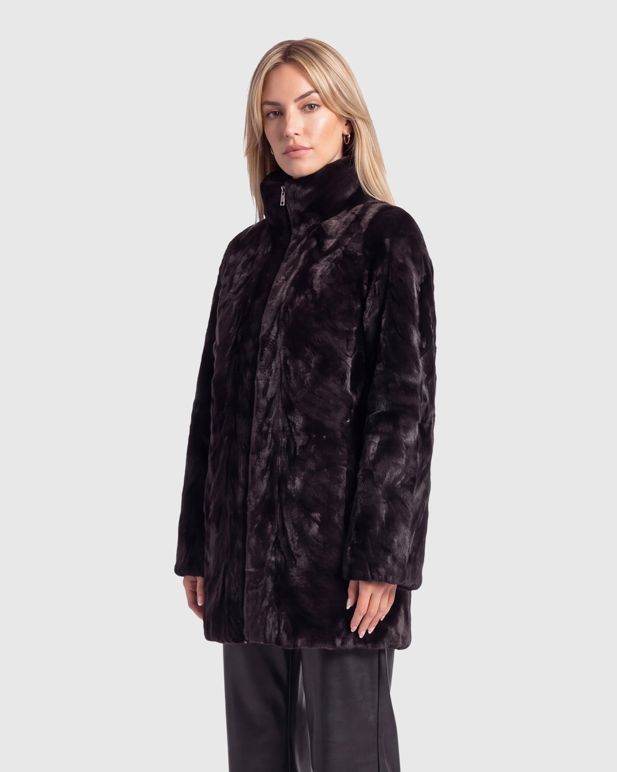 REVERSIBLE MINK SHEARED SECTIONS JACKET WITH MINK COLLAR