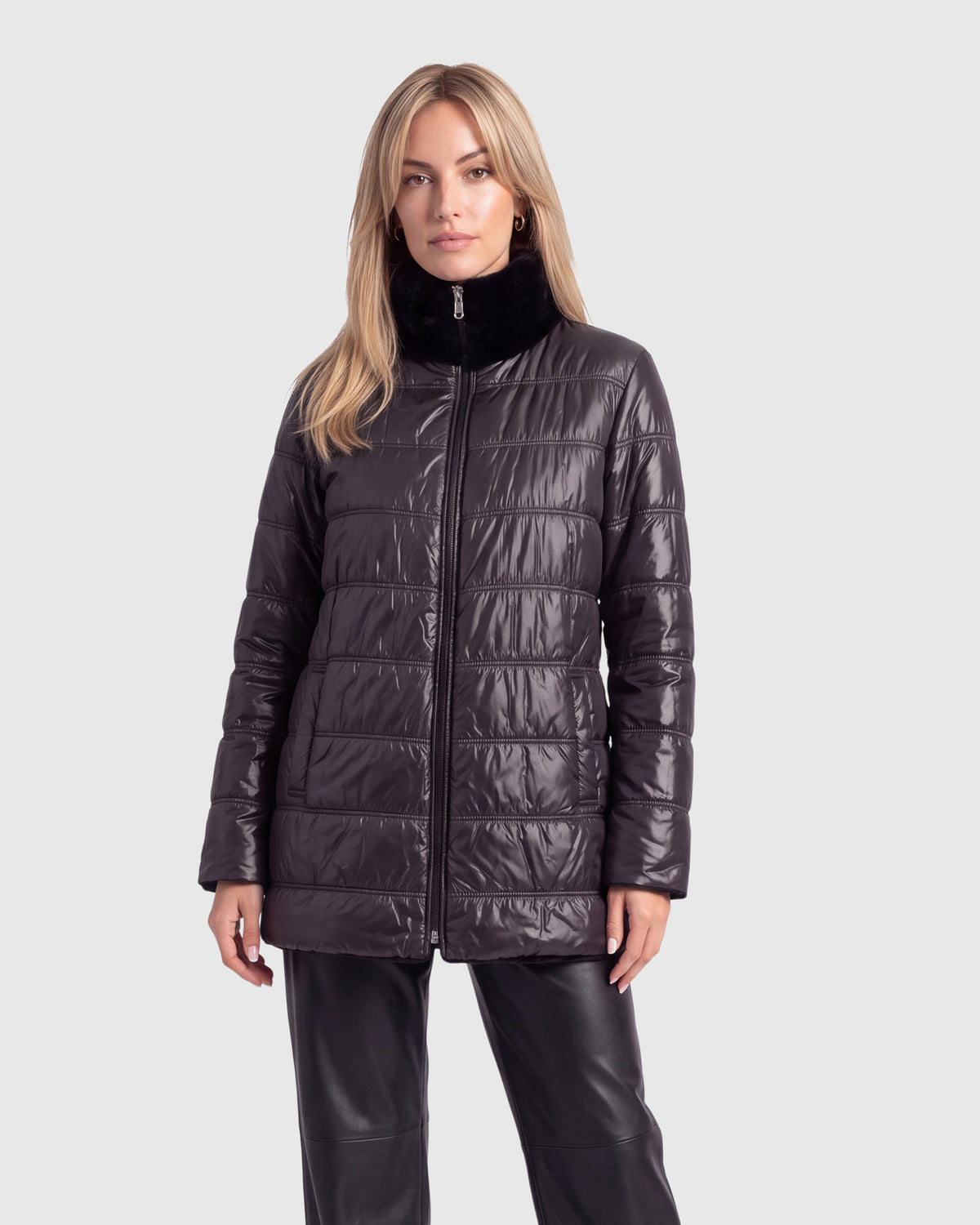 REVERSIBLE MINK SHEARED SECTIONS JACKET WITH MINK COLLAR