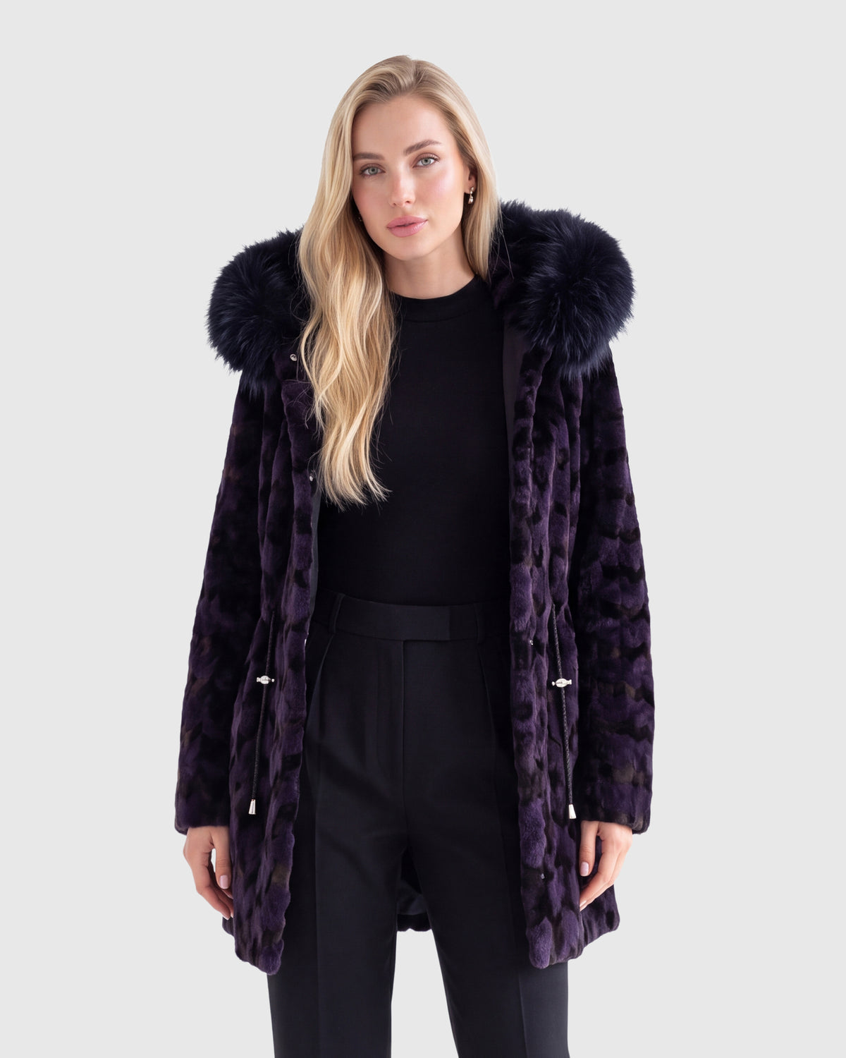 MINK SHEARED SECTIONS JACKET WITH MINK HOOD
