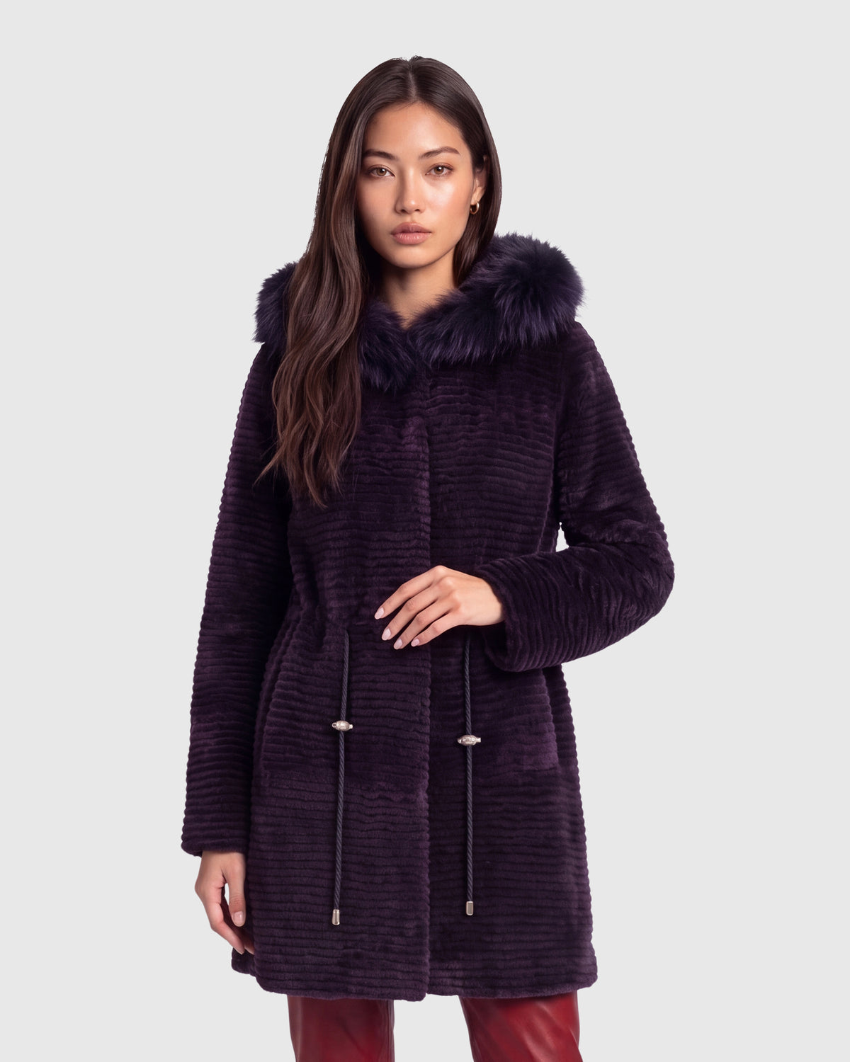 NUTRIA JACKET WITH FOX HOOD TRIM