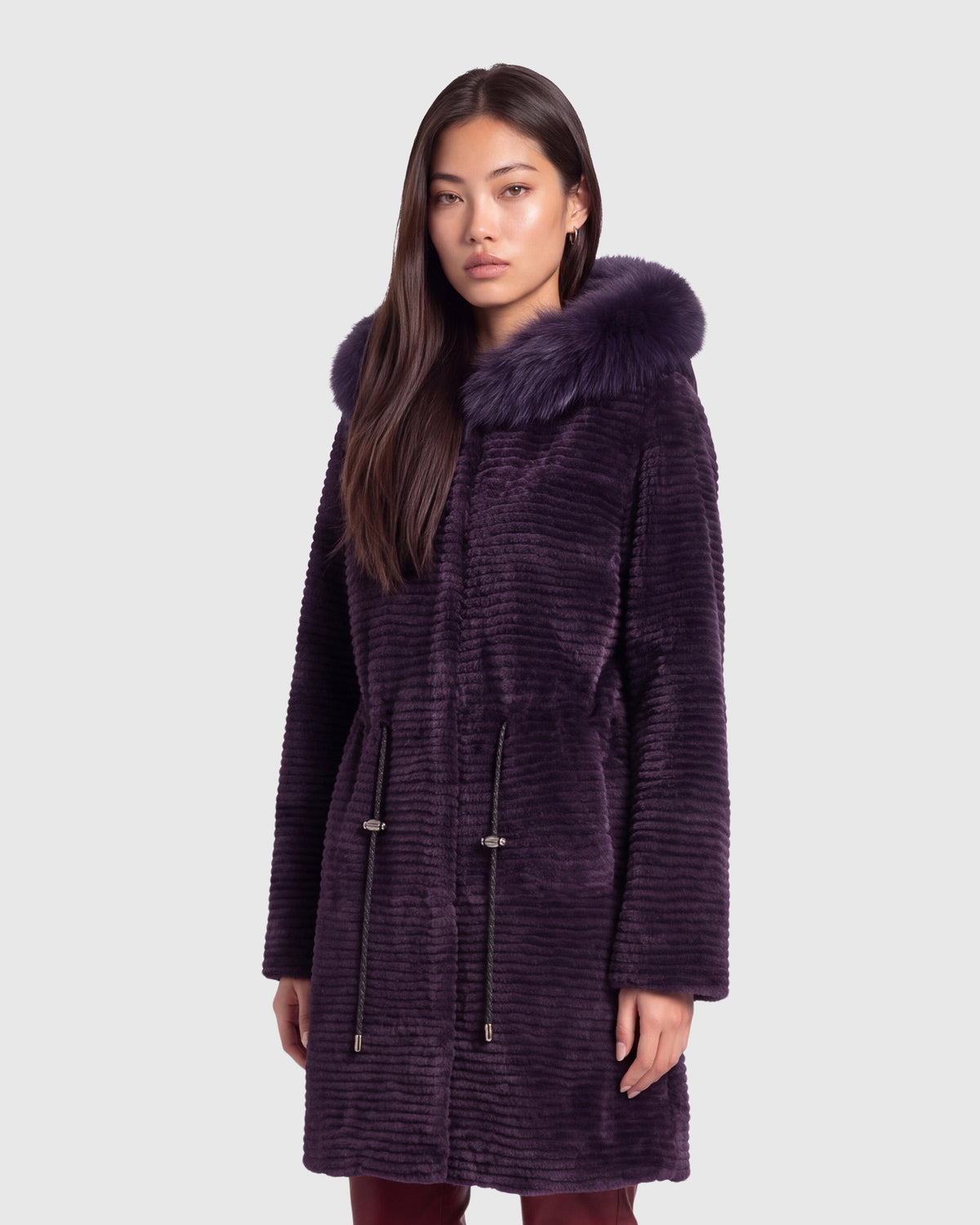 NUTRIA JACKET WITH FOX HOOD TRIM