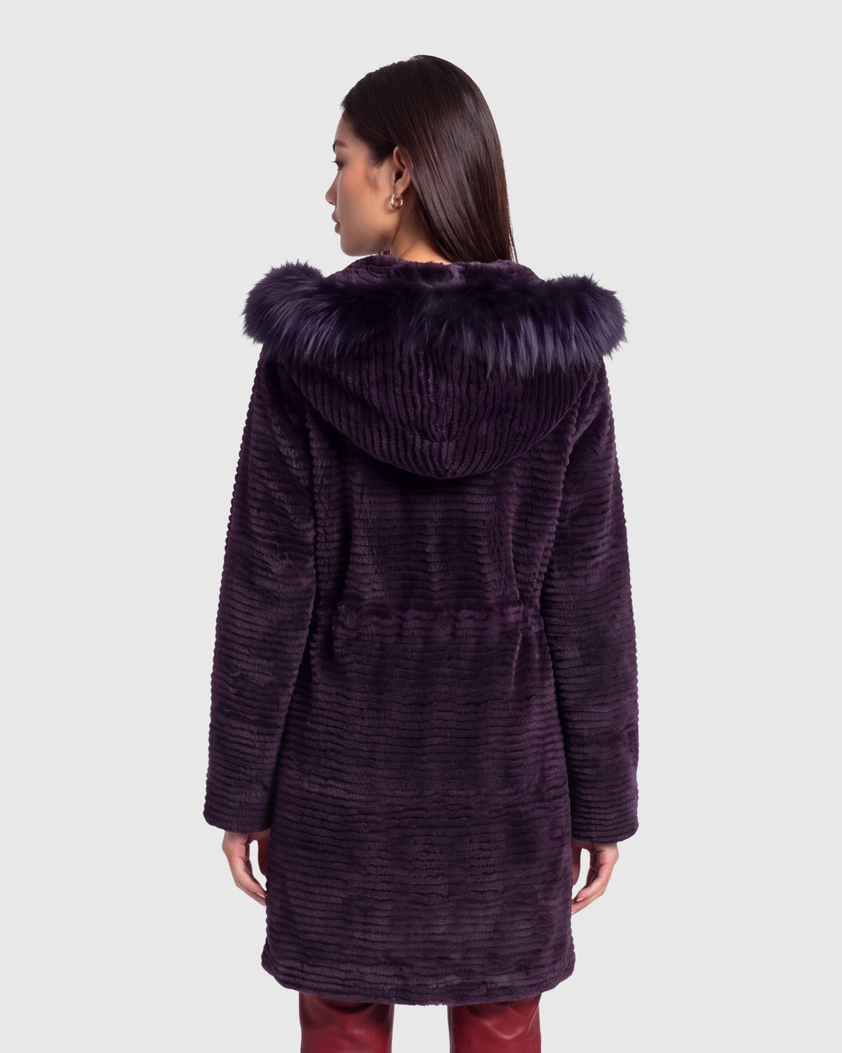 NUTRIA JACKET WITH FOX HOOD TRIM