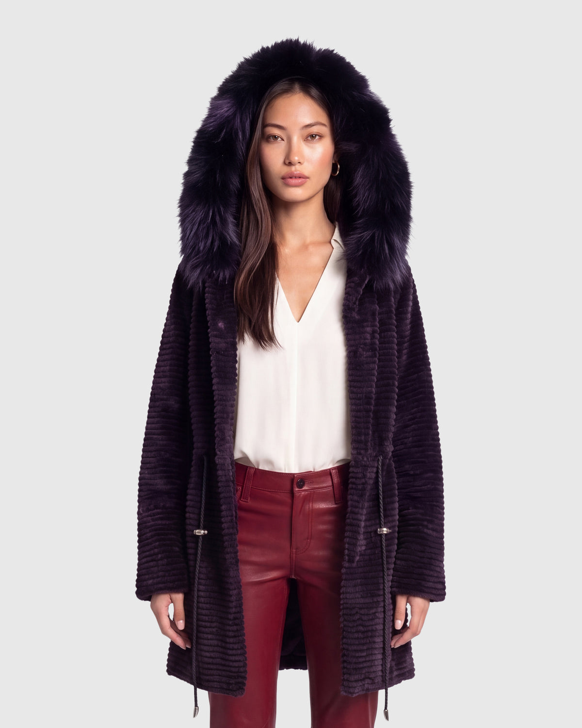NUTRIA JACKET WITH FOX HOOD TRIM