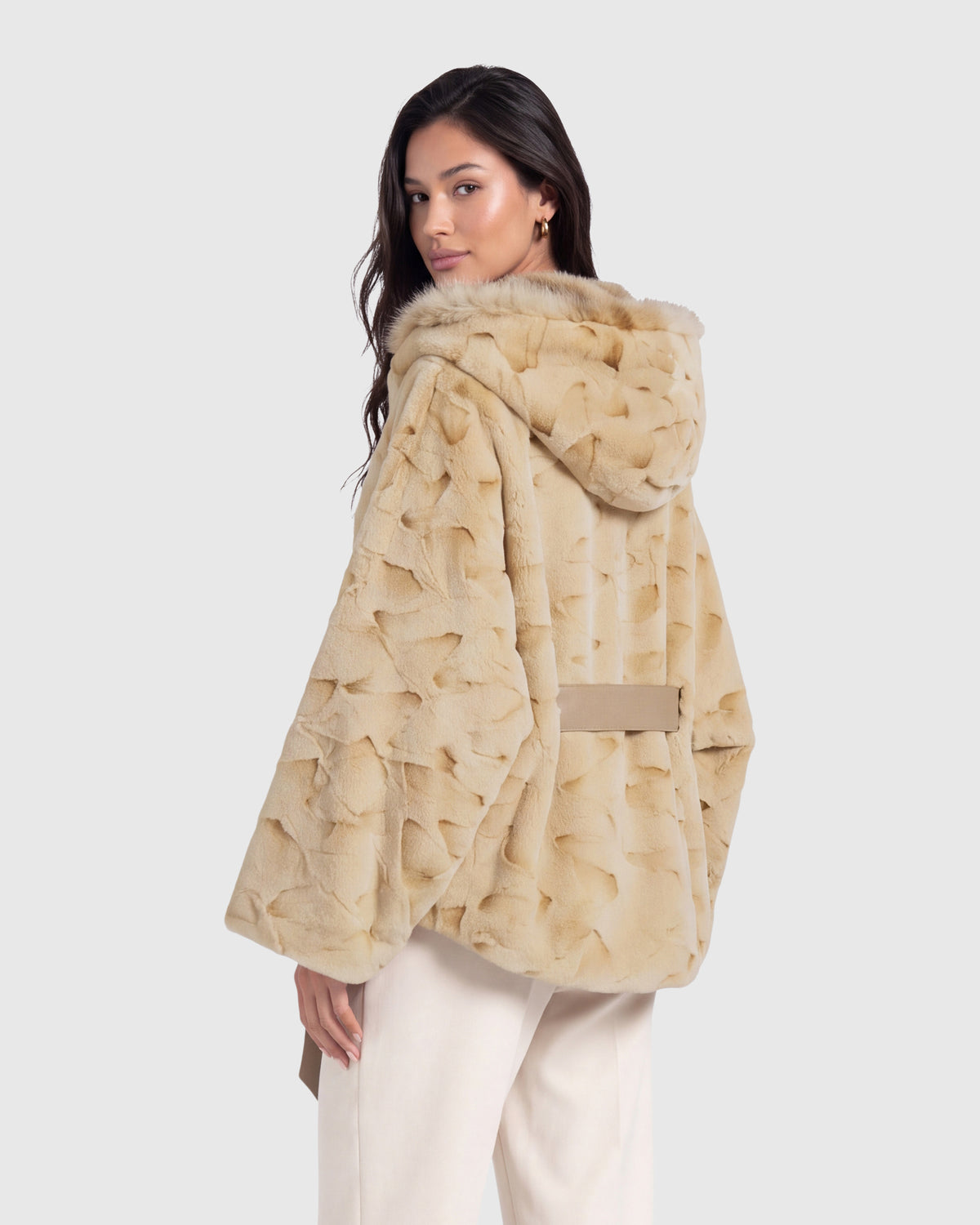 MINK SHEARED SECTIONS CAPE WITH LYNX SECTIONS HOOD AND FOX TRIM