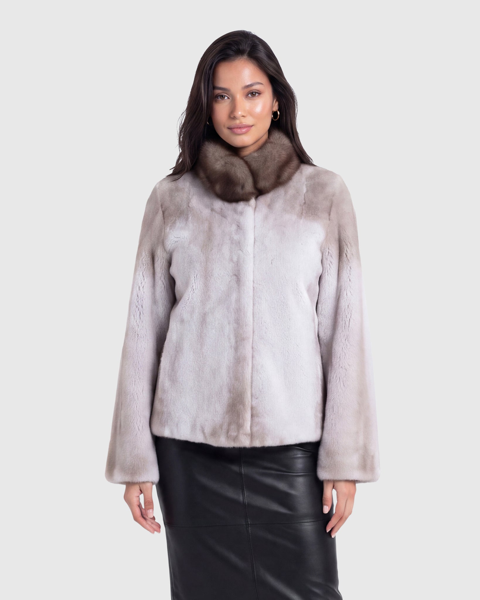 SEMI SHEARED MINK JACKET WITH STONE MARTEN COLLAR