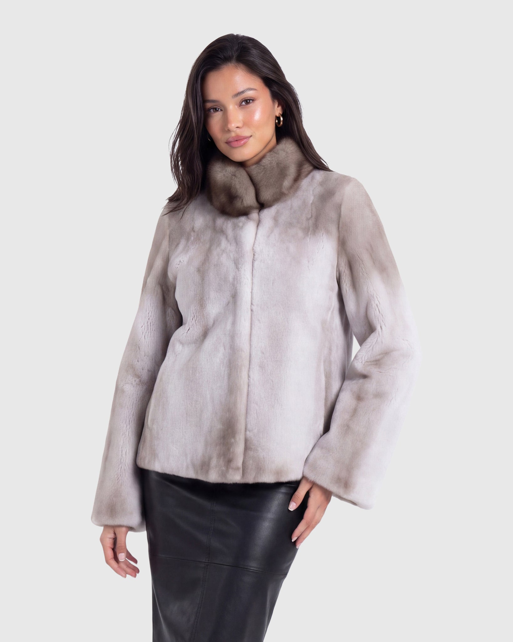 SEMI SHEARED MINK JACKET WITH STONE MARTEN COLLAR