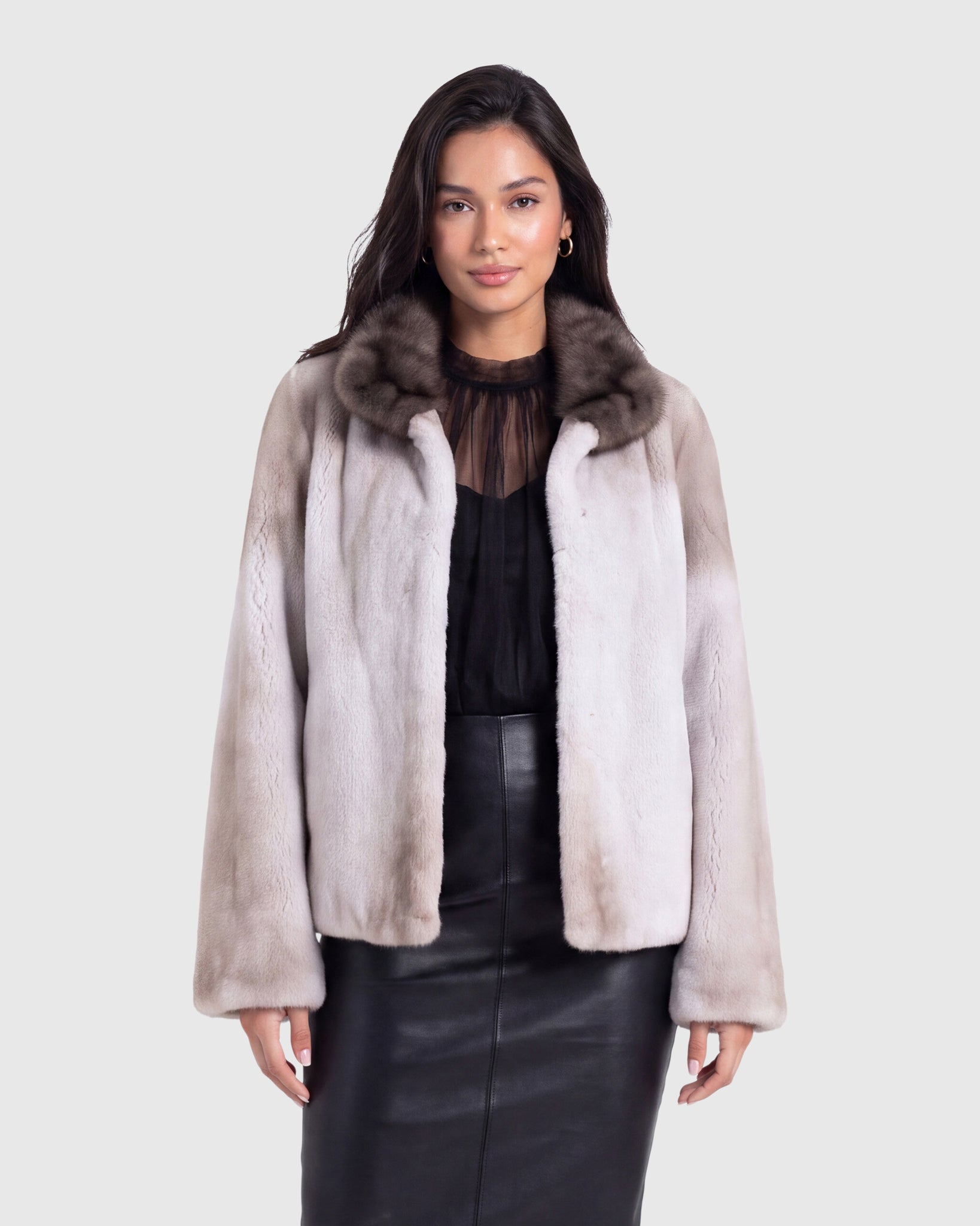 SEMI SHEARED MINK JACKET WITH STONE MARTEN COLLAR